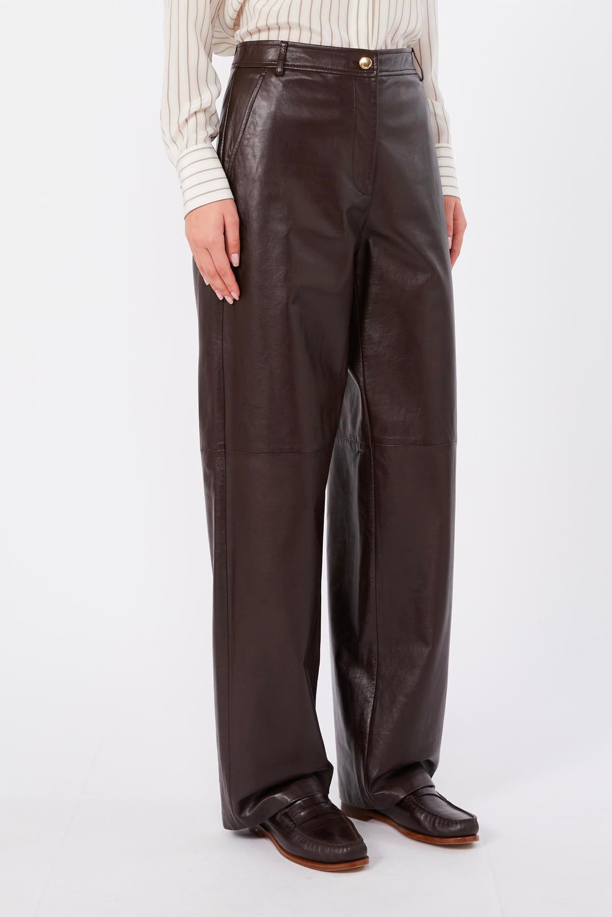 MAXMARA'S BRANDS PANTALONE IN PELLE MARRONE / 34 Pantaloni in pelle marroni donna Max Mara Studio Mstlegno