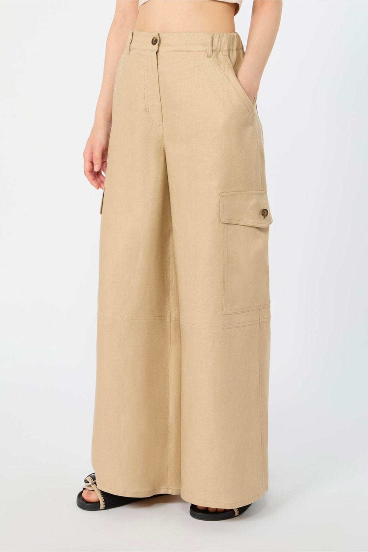 MAXMARA'S BRANDS PANTALONE LUNGO  BEIGE SAFARI / 34 Pantaloni in Lino Beige Safari Wkifinale