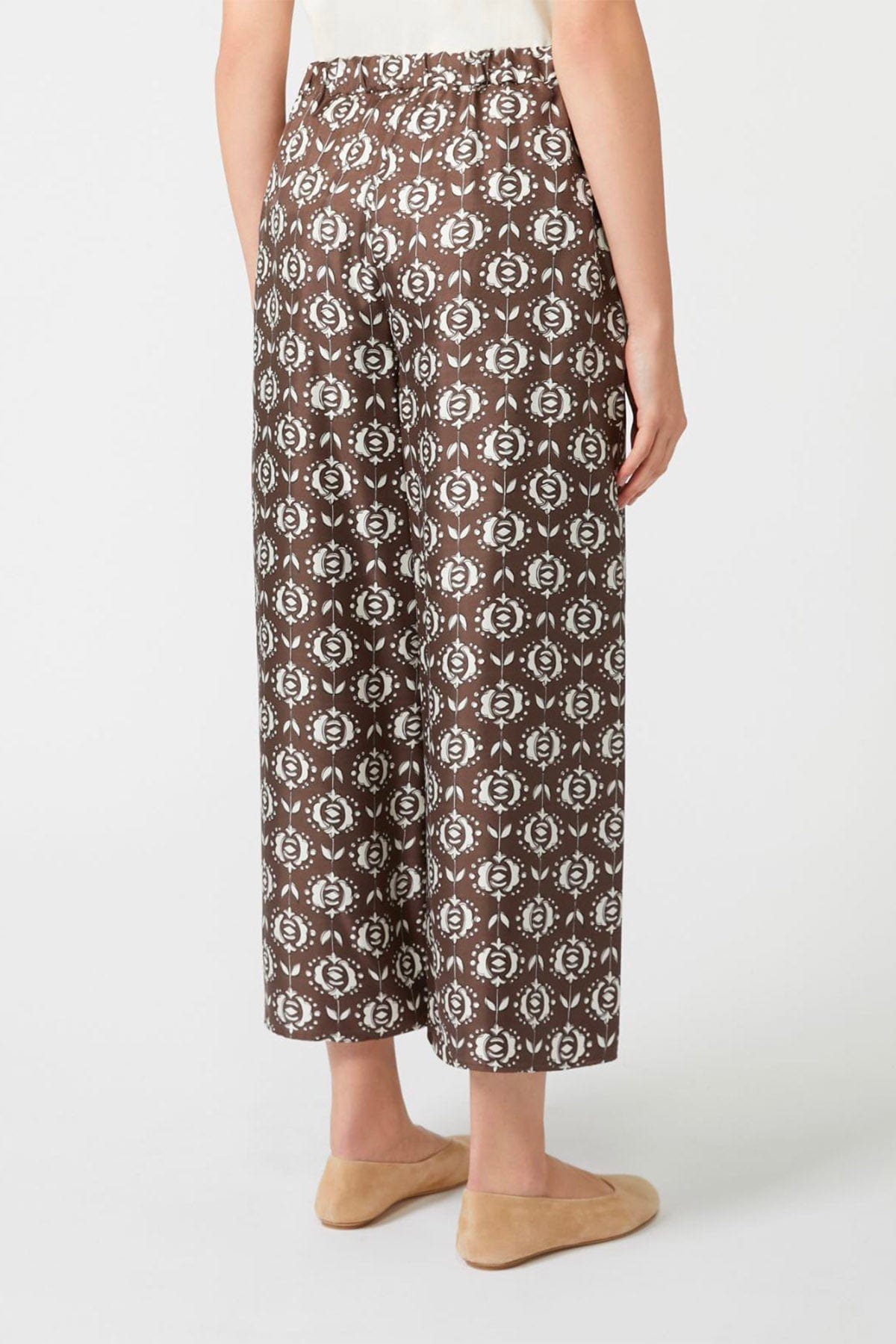 MAXMARA'S BRANDS PANTALONE LUNGO  MARRONE DIS.BIANCHI / 34 Pantalone donna ampio in seta Weekend Max Mara Tortona