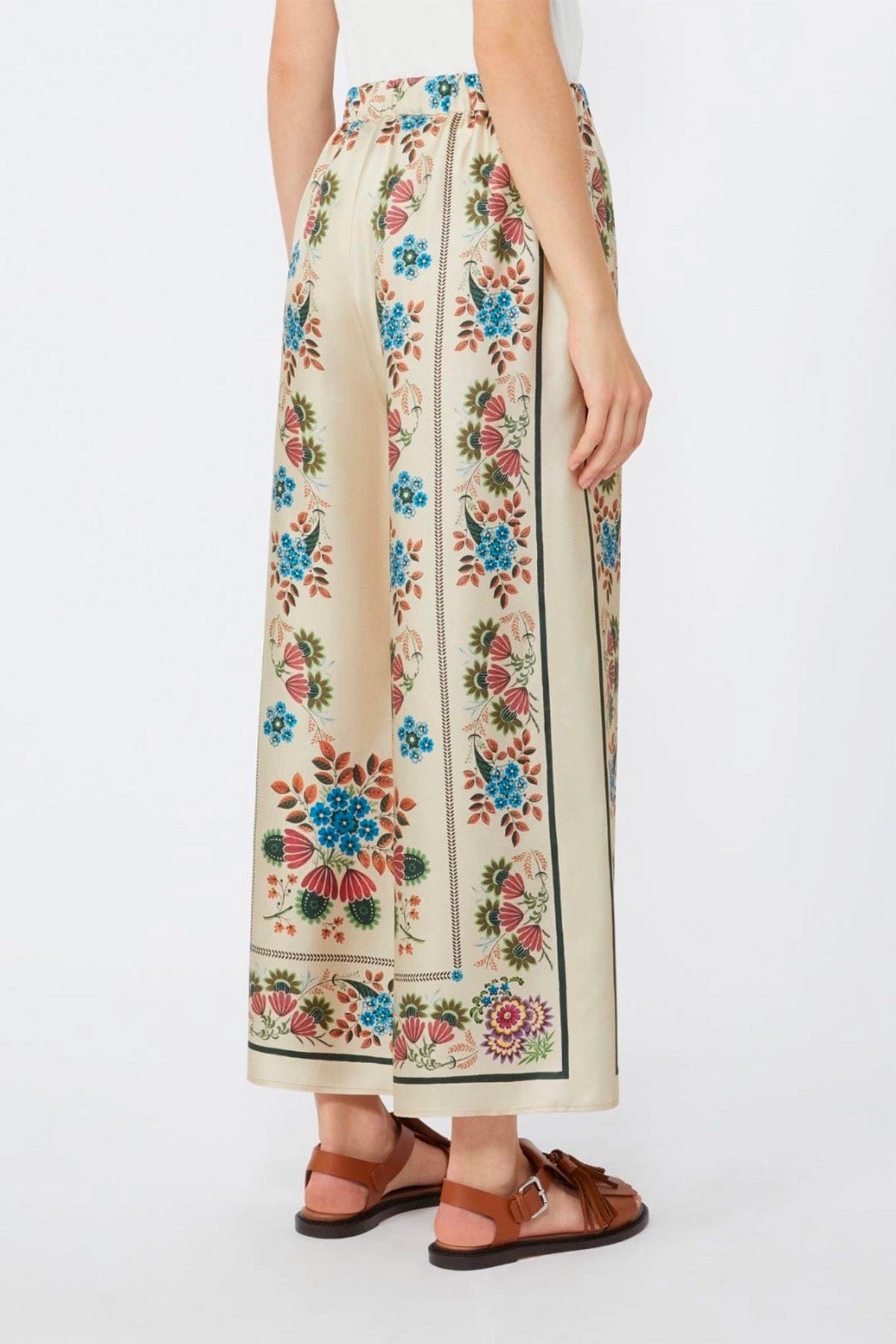 MAXMARA'S BRANDS PANTALONE LUNGO  FONDO BIANCO / 34 Pantaloni fiorati in seta donna Weekend Max Mara Wkdsnack