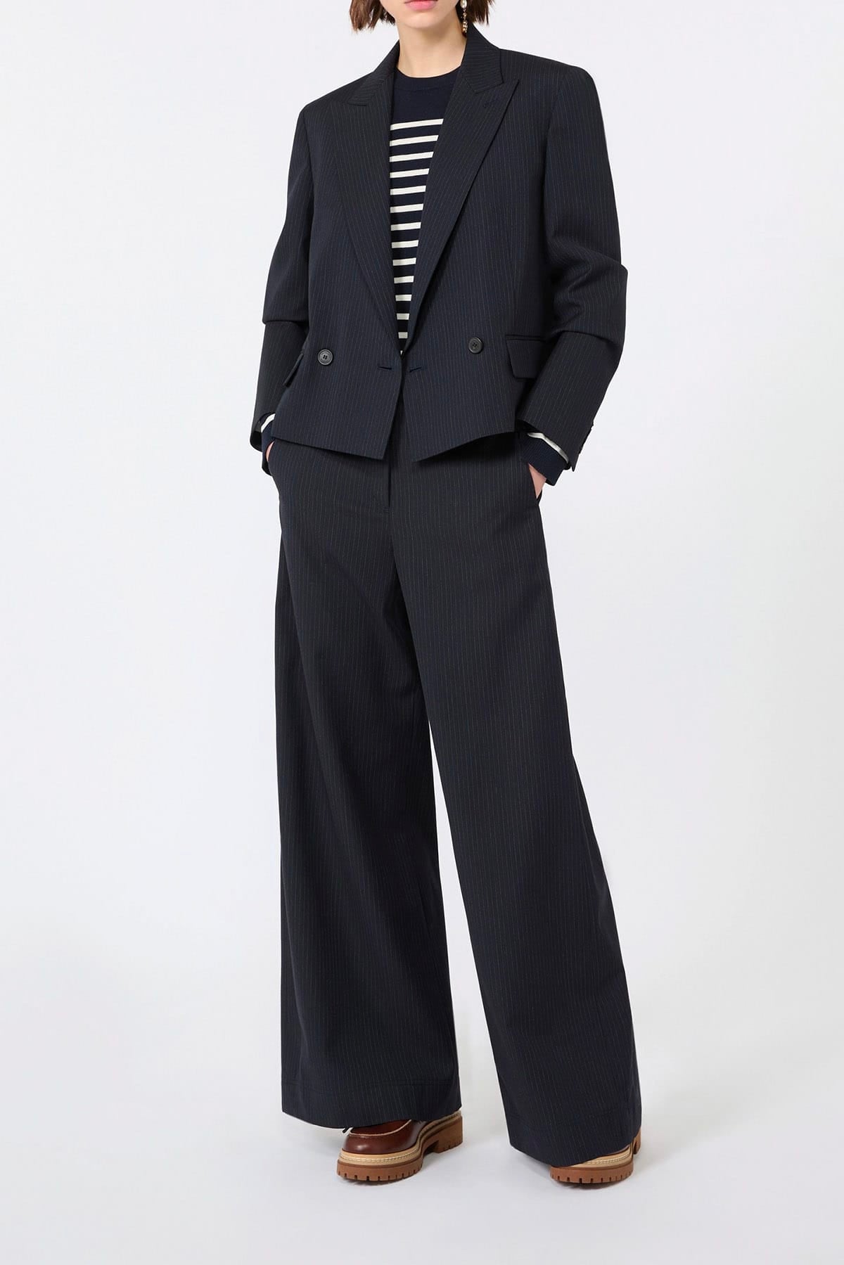 MAXMARA'S BRANDS PANTALONE LUNGO  Pantaloni gessati blu donna Max Mara Weekend Wkdbravo