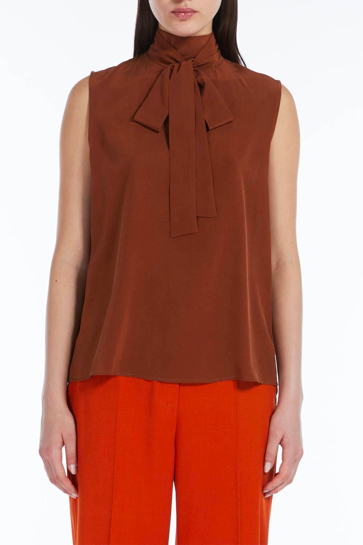 MAXMARA&#39;S BRANDS TOP-CANOTTIERA IN TES.  MARRONE CUOIO / 34 Top in Seta Donna Max Mara Studio Lira