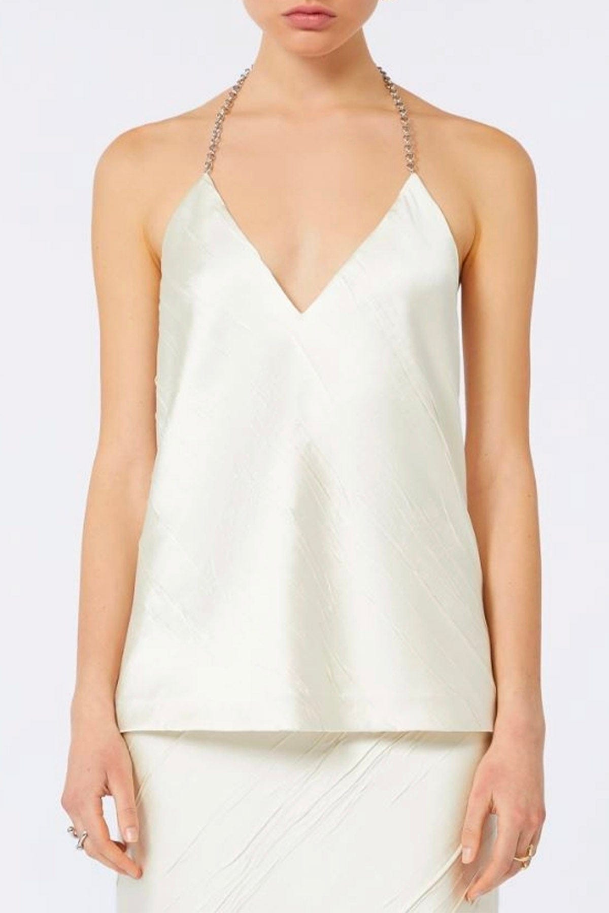 MAXMARA&#39;S BRANDS TOP-CANOTTIERA IN TES.  Top bianco donna in raso bianco burro Sportmax Fatuo