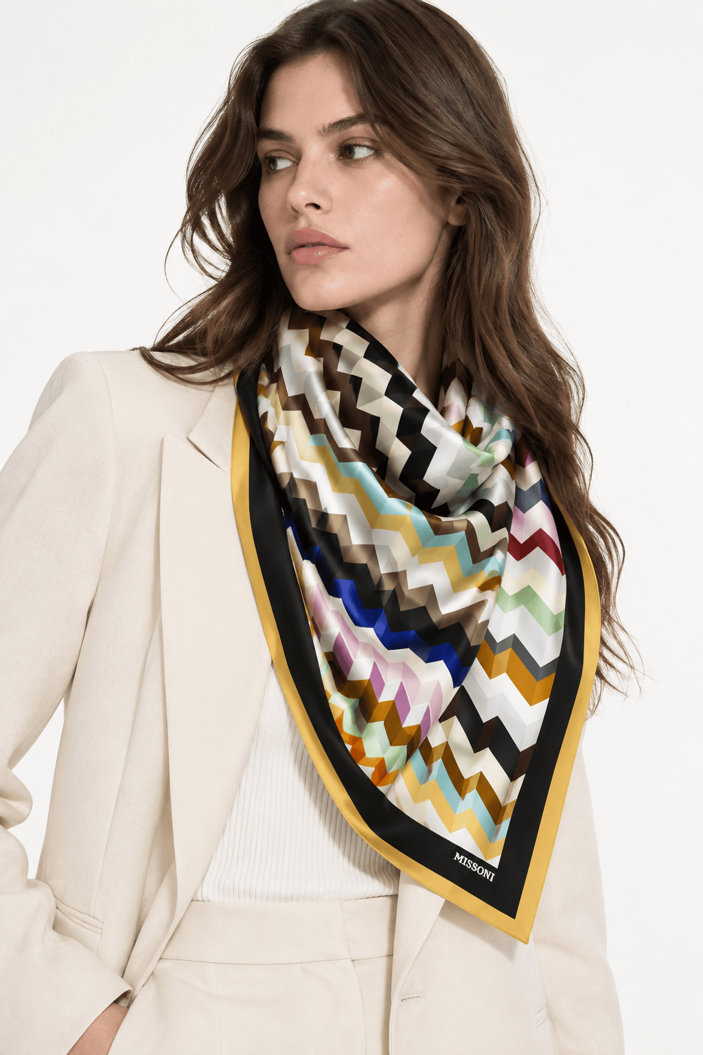 MISSONI FOULARD-SCIARPA-NASTRO  NERO / GIALLO MULTICOLOR / UNICA Foulard in seta stampata donna Missoni FO41TWDA900