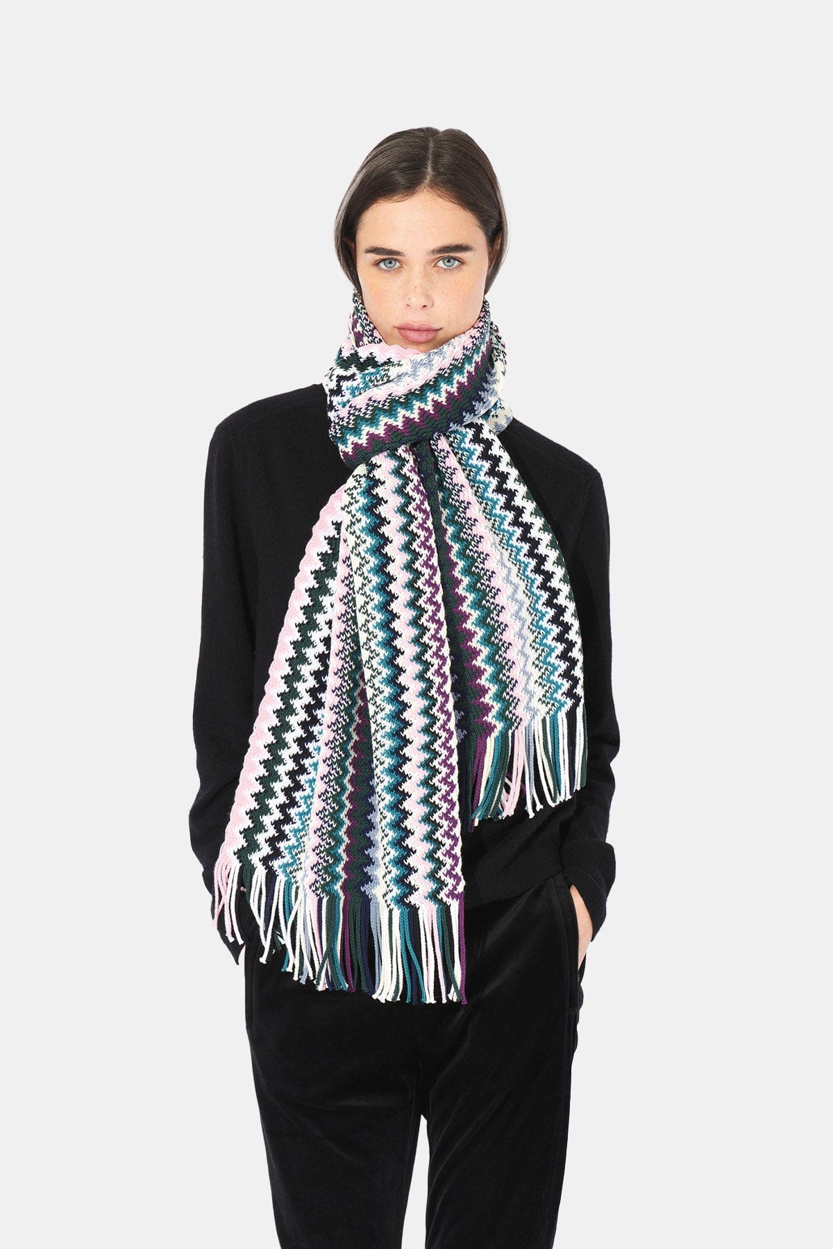 MISSONI SCIARPA-MAGLIA JERSEY MULTICOLOR / UNICA Sciarpa in lana con frange Missoni SC13WODA220