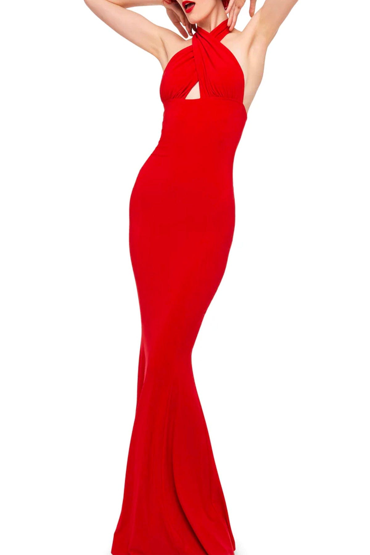 NORMA KAMALI ABITO  Cross Halter Fisthail gown Norma Kamali Red