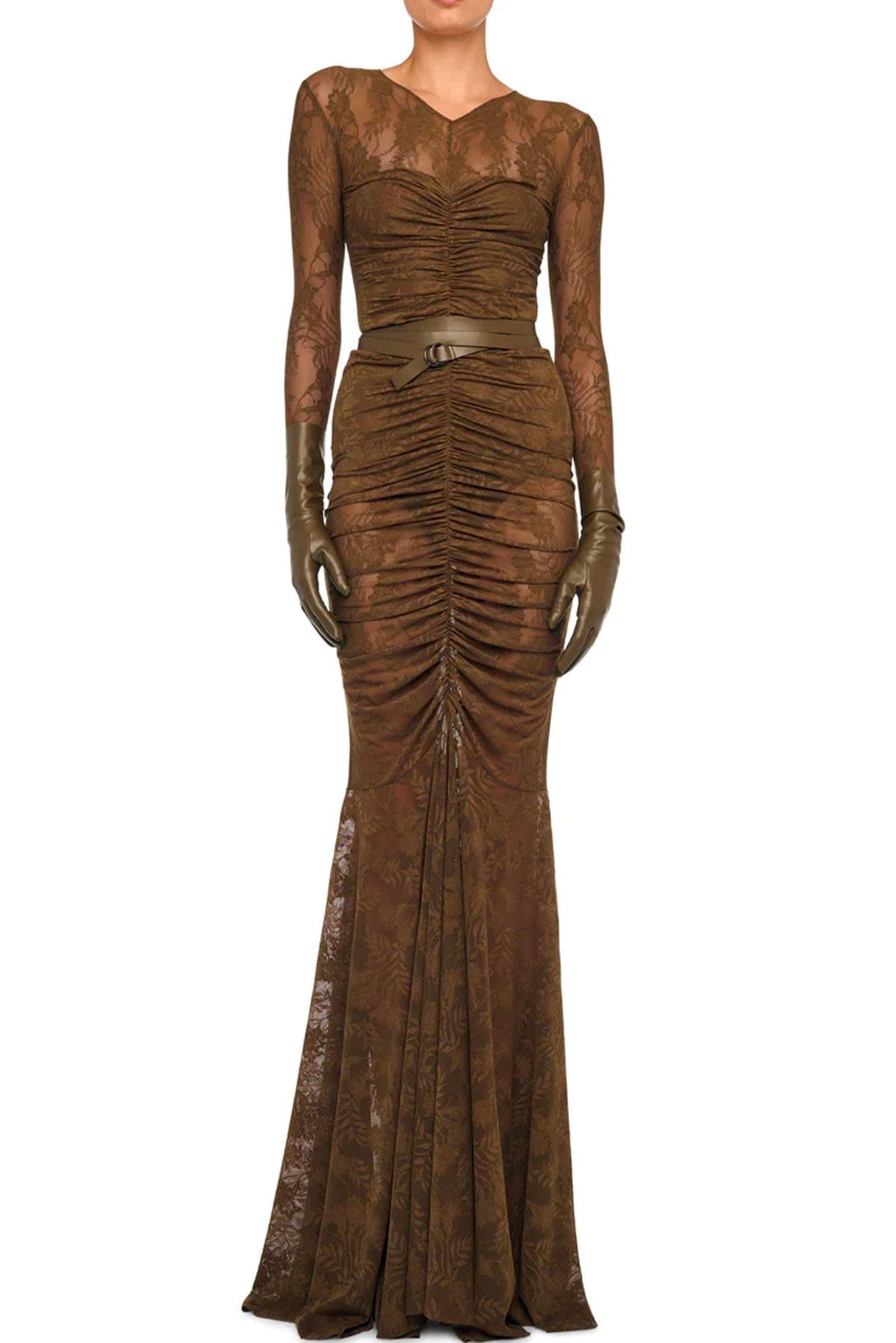 NORMA KAMALI ABITO  Long sleeve v neck shirred front fishtail gown Norma Kamali