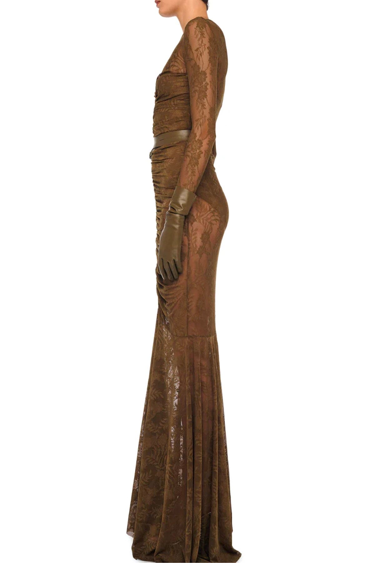 NORMA KAMALI ABITO  Long sleeve v neck shirred front fishtail gown Norma Kamali
