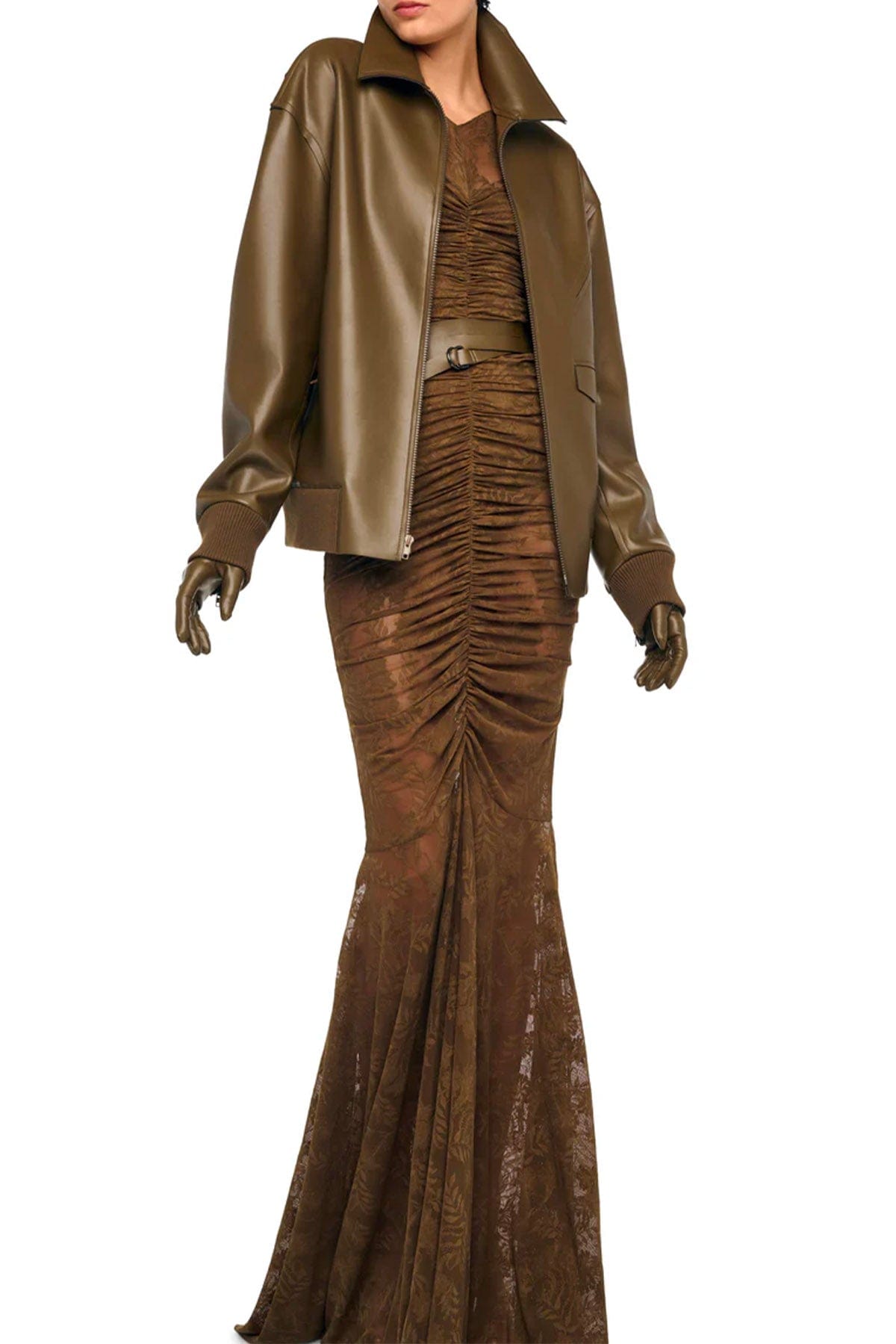 NORMA KAMALI ABITO  Long sleeve v neck shirred front fishtail gown Norma Kamali