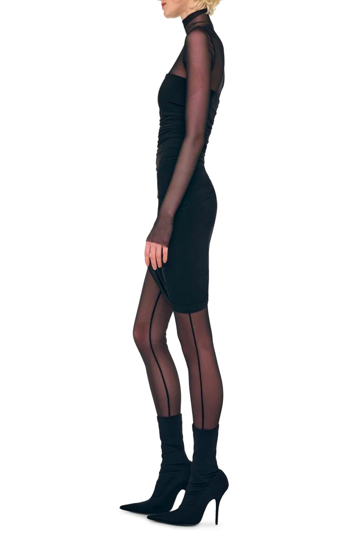 NORMA KAMALI ABITO  LS turtleneck strapless diana mini dress W/catsuit Norma Kamali