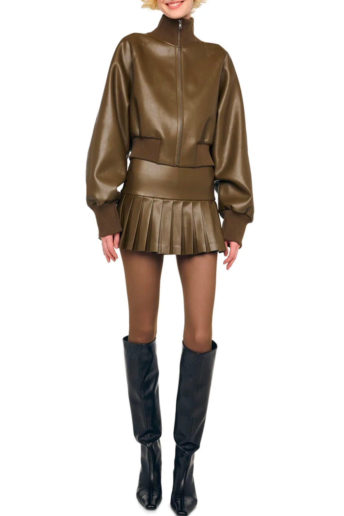 NORMA KAMALI BOMBER MARRONE CORTECCIA / XXS Oversized turtle bomber jacket to waist Norma Kamali