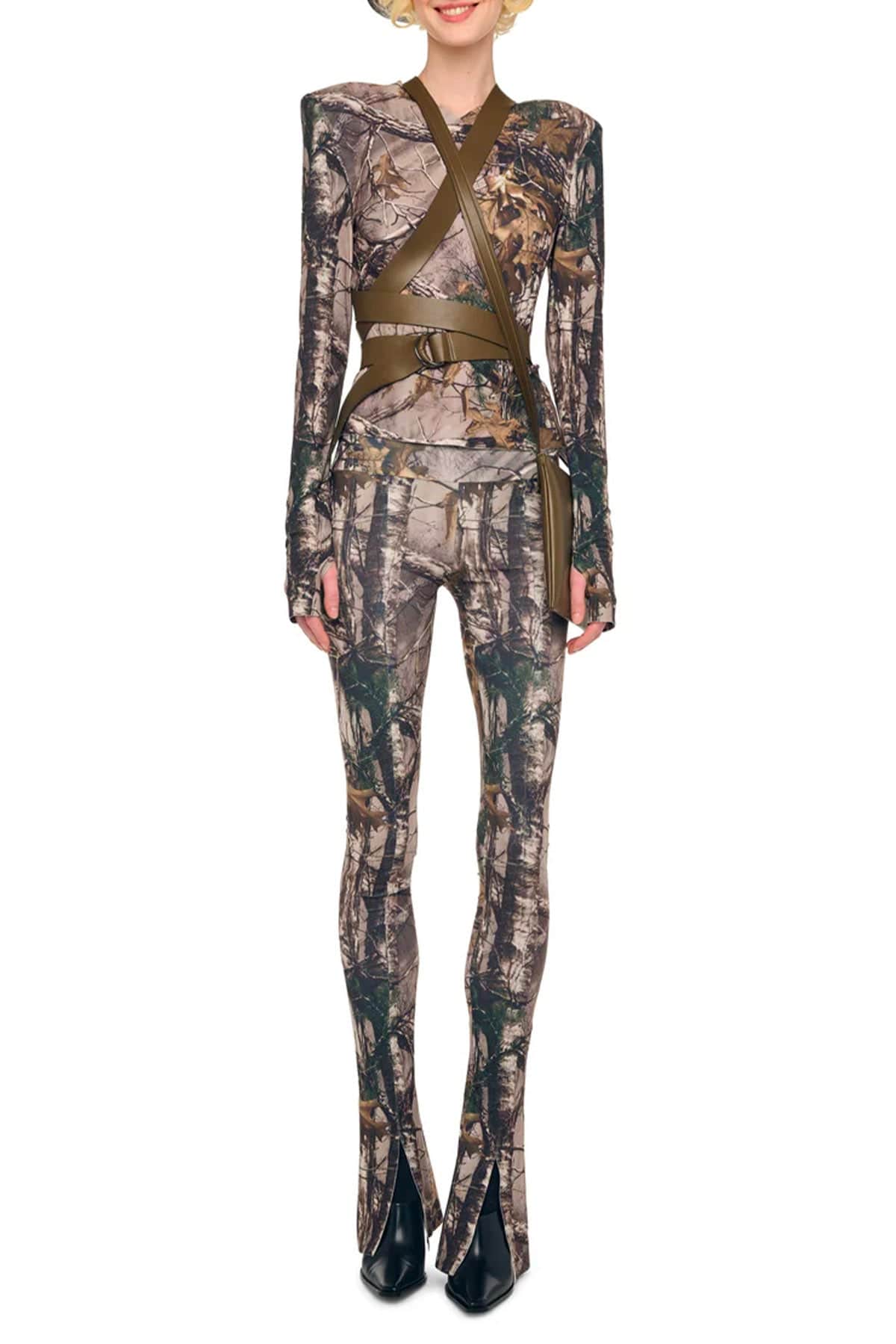 NORMA KAMALI CASACCA  MARRONE FANTASIA / XXS Long sleeve shoulder pad v neck top stampato Norma Kamali