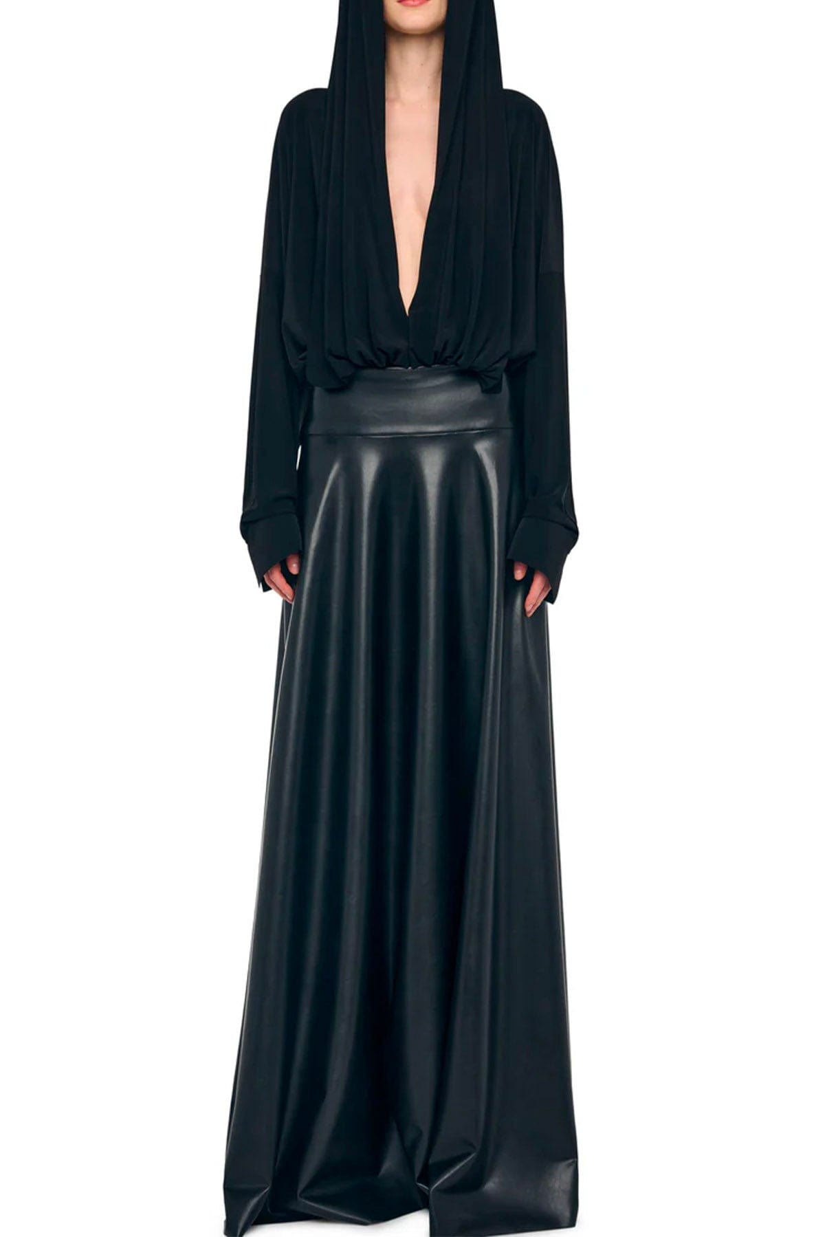 NORMA KAMALI CASACCA  NERO / XXS Hooded super oversized BF NK shirt Bodysuit Norma Kamali