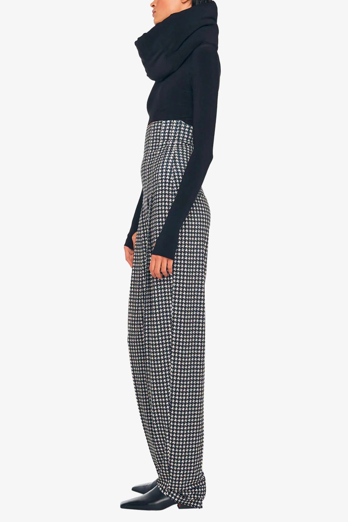 NORMA KAMALI PANTALONE LUNGO  PIED DE POULE / XXS High Waist Tailored Pleat Pant