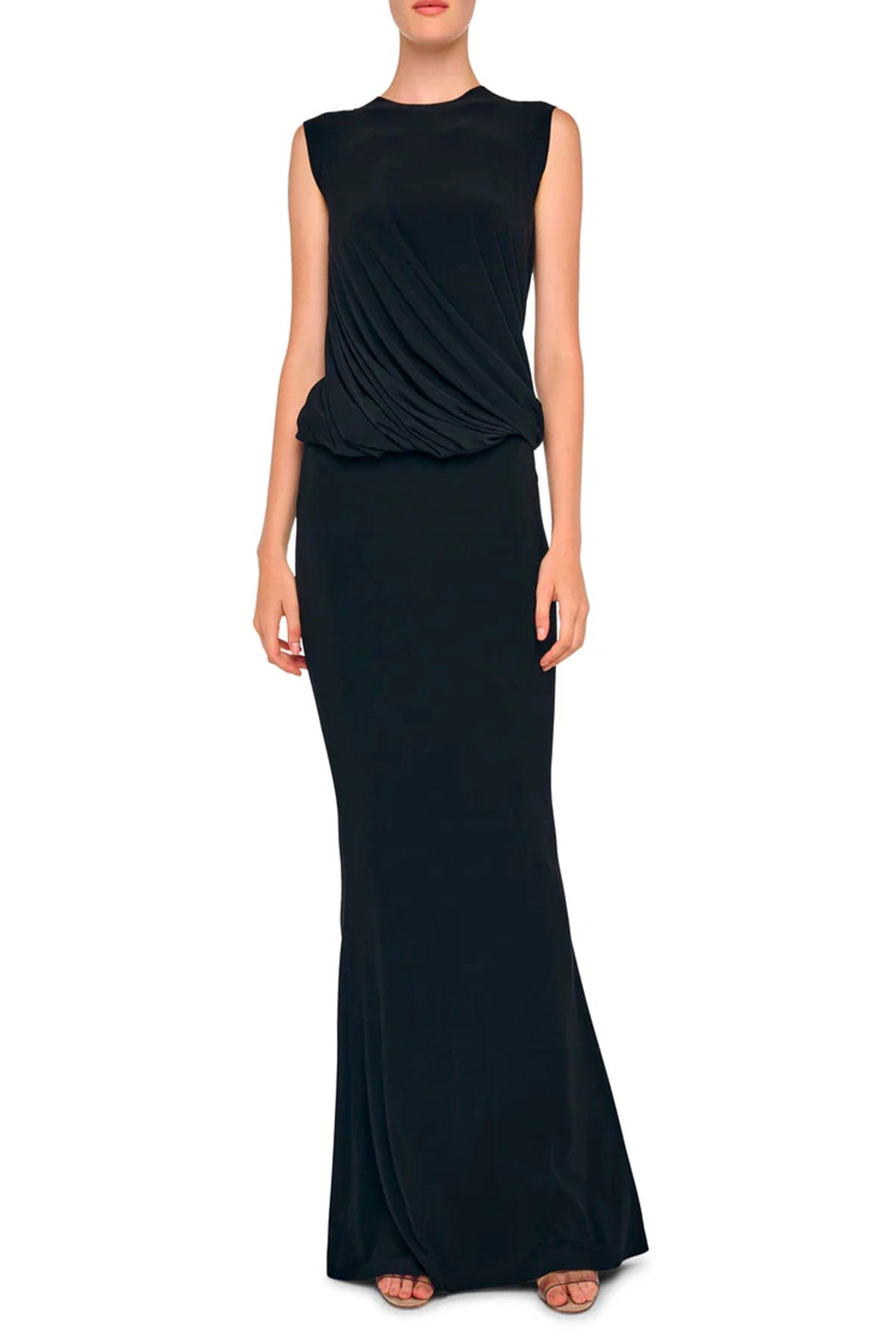 NORMA KAMALI TOP-CANOTTIERA IN TES.  Top nero con cut-out Norma Kamali KK1266PLT82001