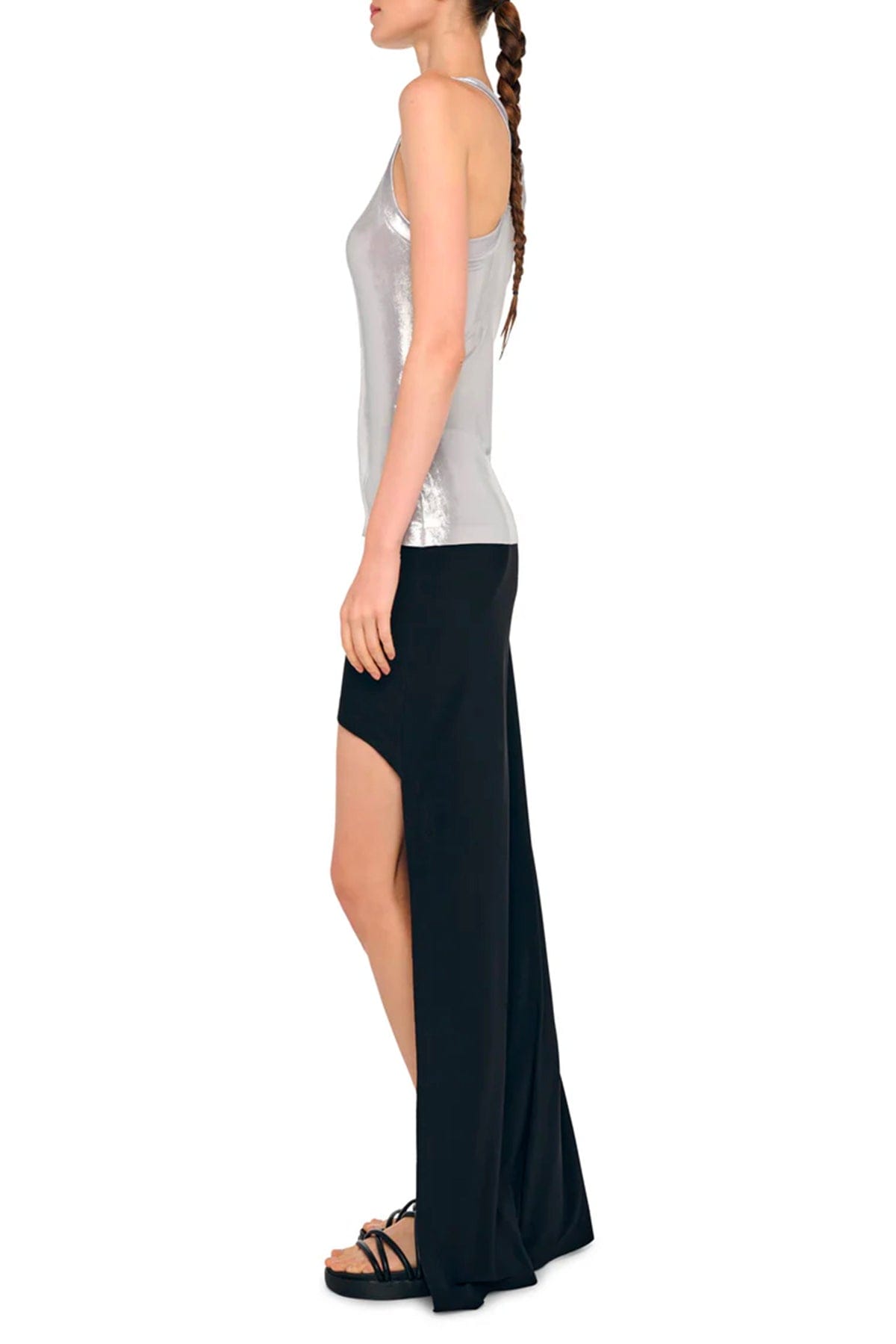 NORMA KAMALI TOP-CANOTTIERA IN TES.  Top argento donna Norma Kamali ST1266LM219058