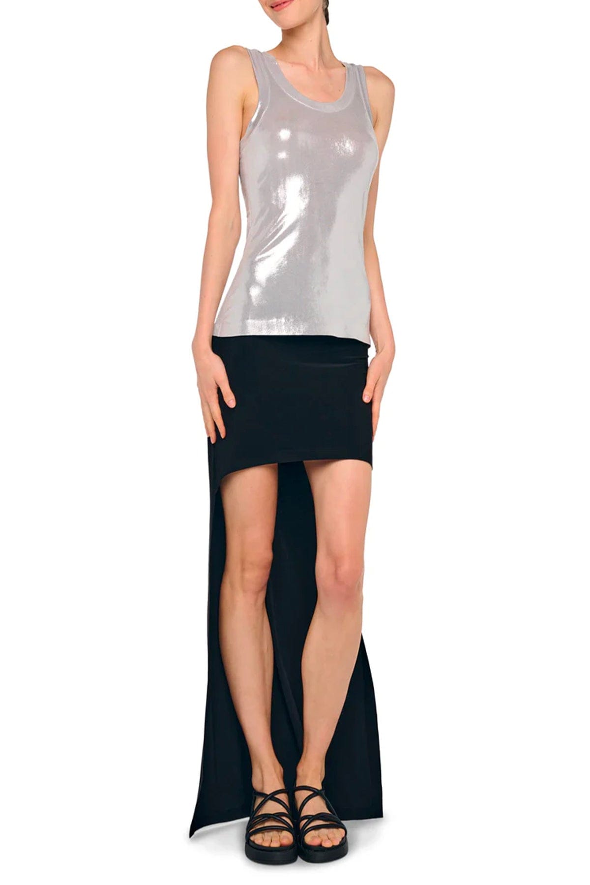 NORMA KAMALI TOP-CANOTTIERA IN TES.  Top argento donna Norma Kamali ST1266LM219058