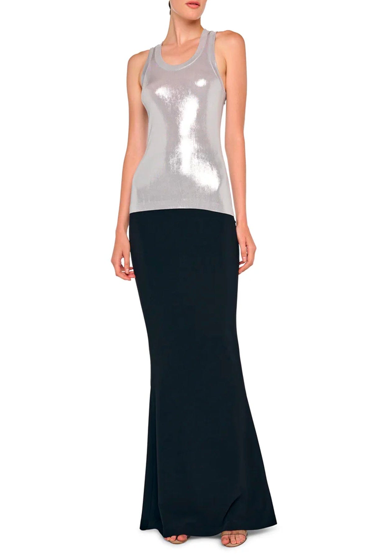 NORMA KAMALI TOP-CANOTTIERA IN TES.  Top argento donna Norma Kamali ST1266LM219058