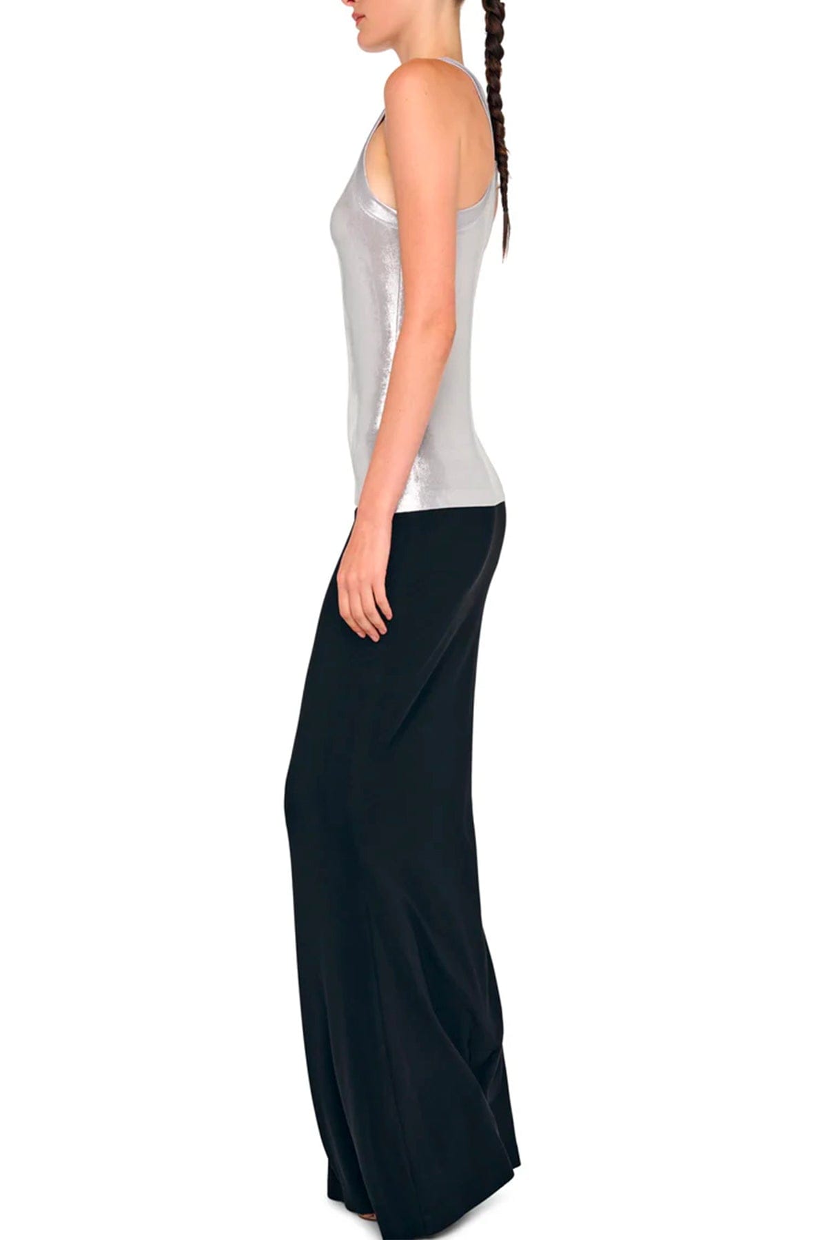 NORMA KAMALI TOP-CANOTTIERA IN TES.  Top argento donna Norma Kamali ST1266LM219058