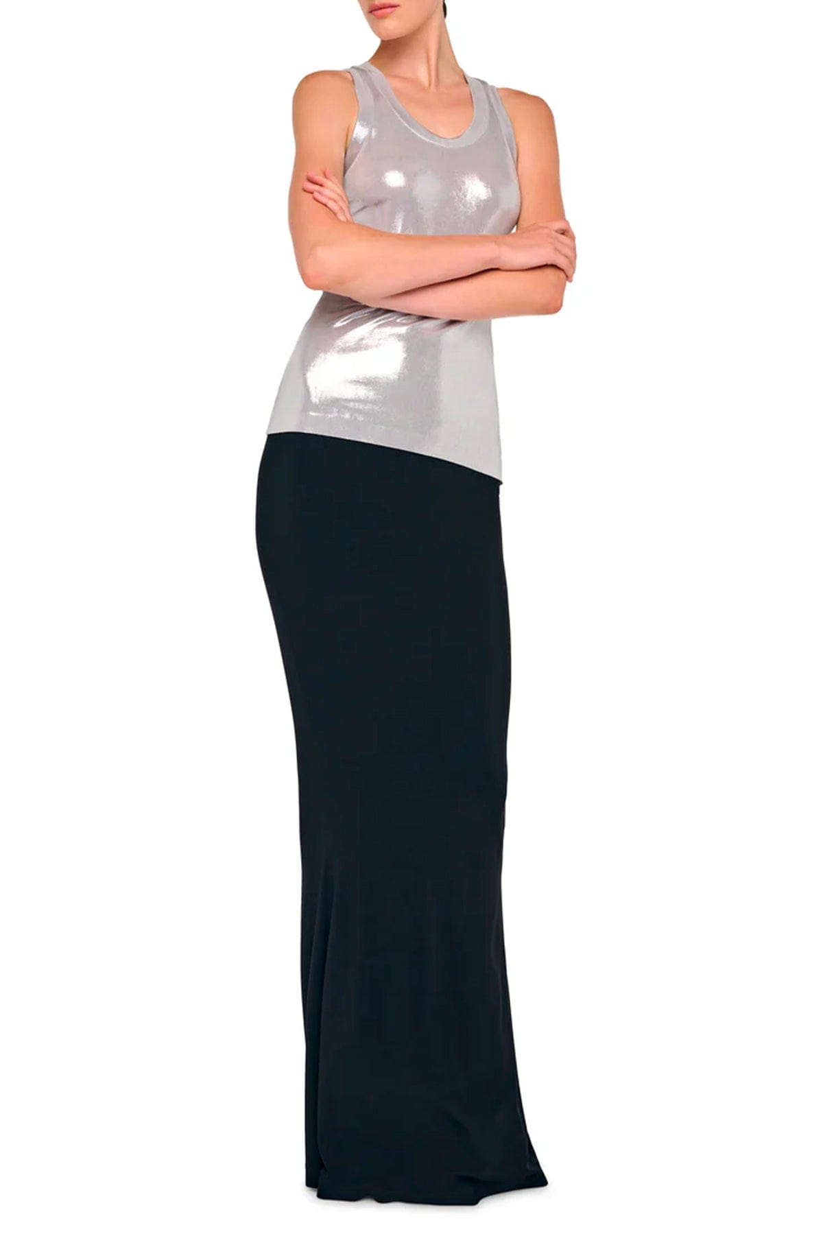 NORMA KAMALI TOP-CANOTTIERA IN TES.  Top argento donna Norma Kamali ST1266LM219058
