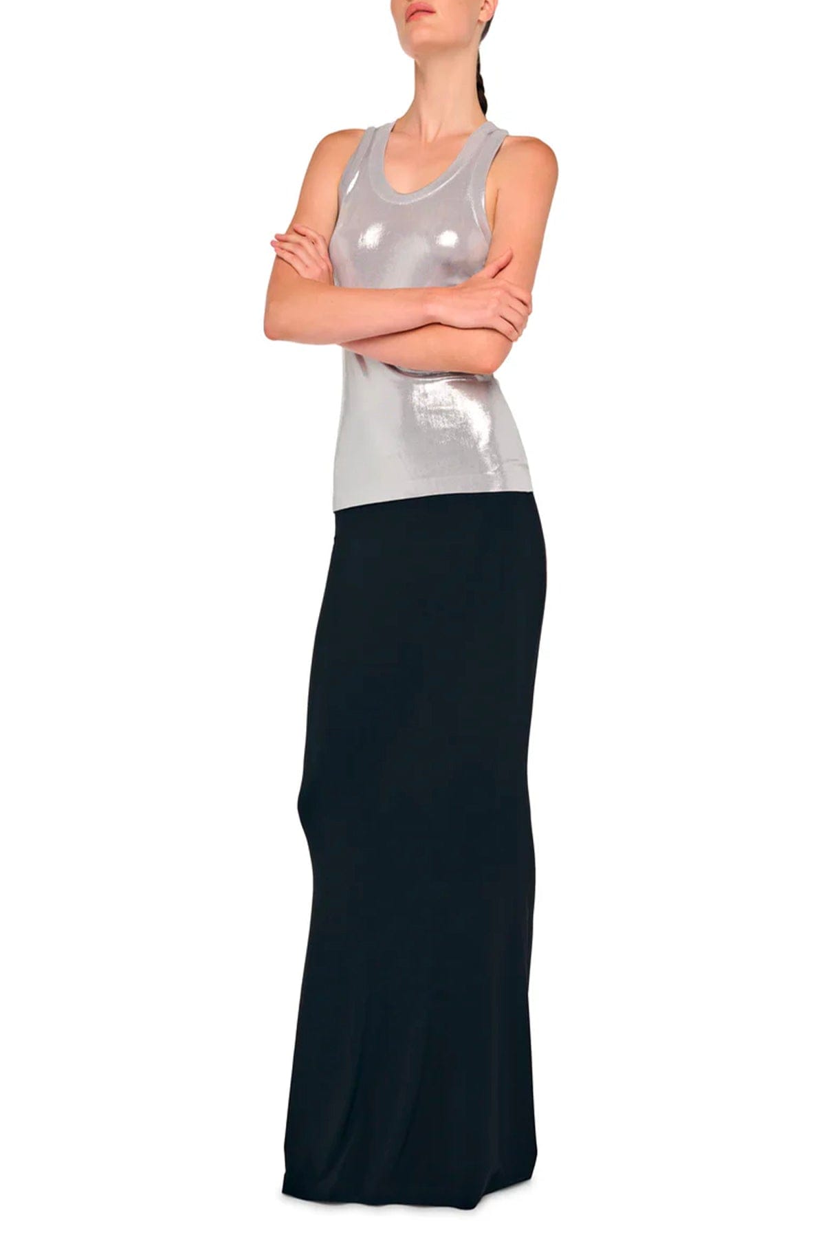 NORMA KAMALI TOP-CANOTTIERA IN TES.  ARGENTO / XXS Top argento donna Norma Kamali ST1266LM219058