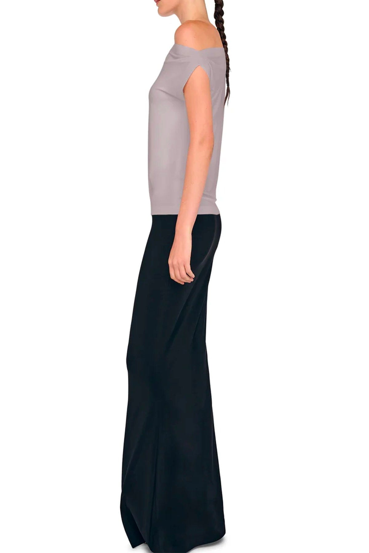 NORMA KAMALI TOP-CANOTTIERA IN TES.  Top grigio donna spalla scesa Norma Kamali KK4256PL143024
