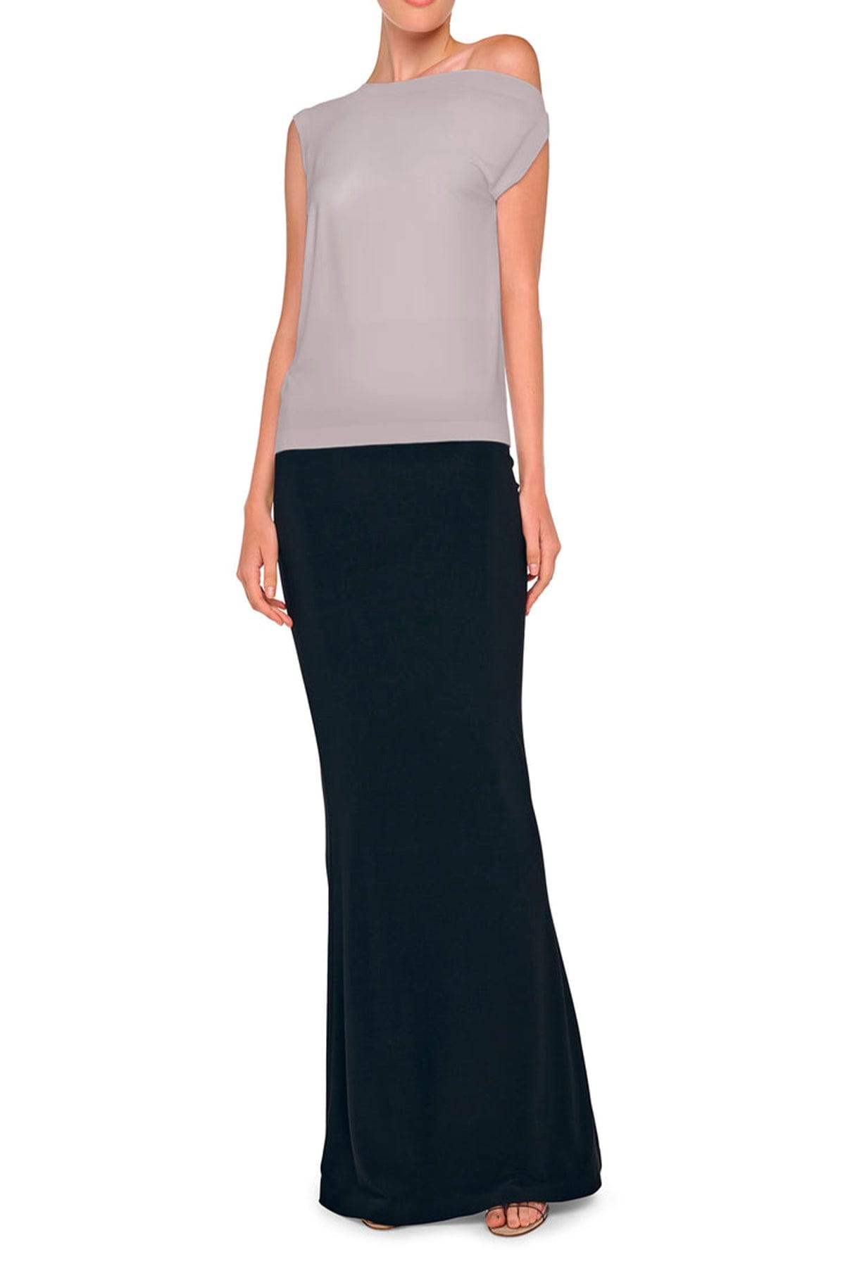 NORMA KAMALI TOP-CANOTTIERA IN TES.  Top grigio donna spalla scesa Norma Kamali KK4256PL143024