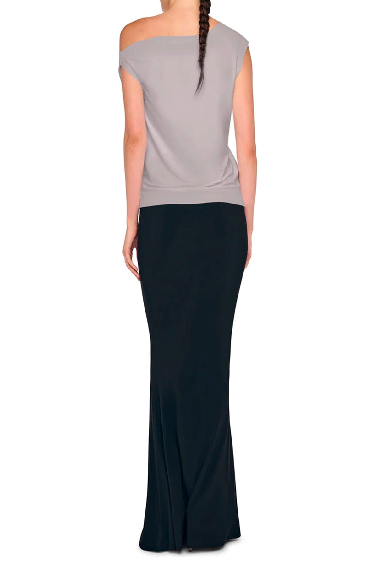NORMA KAMALI TOP-CANOTTIERA IN TES.  Top grigio donna spalla scesa Norma Kamali KK4256PL143024