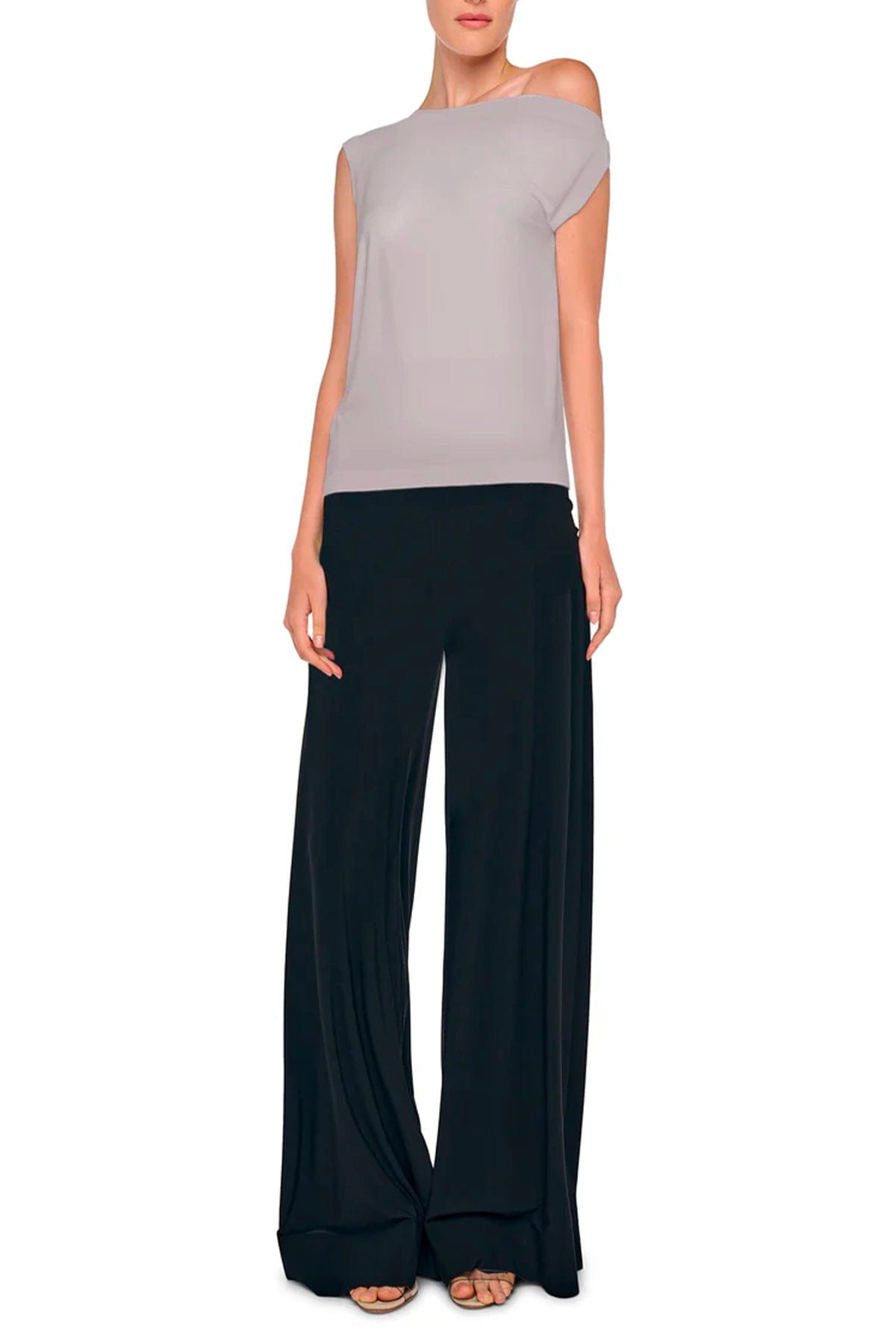 NORMA KAMALI TOP-CANOTTIERA IN TES.  Top grigio donna spalla scesa Norma Kamali KK4256PL143024