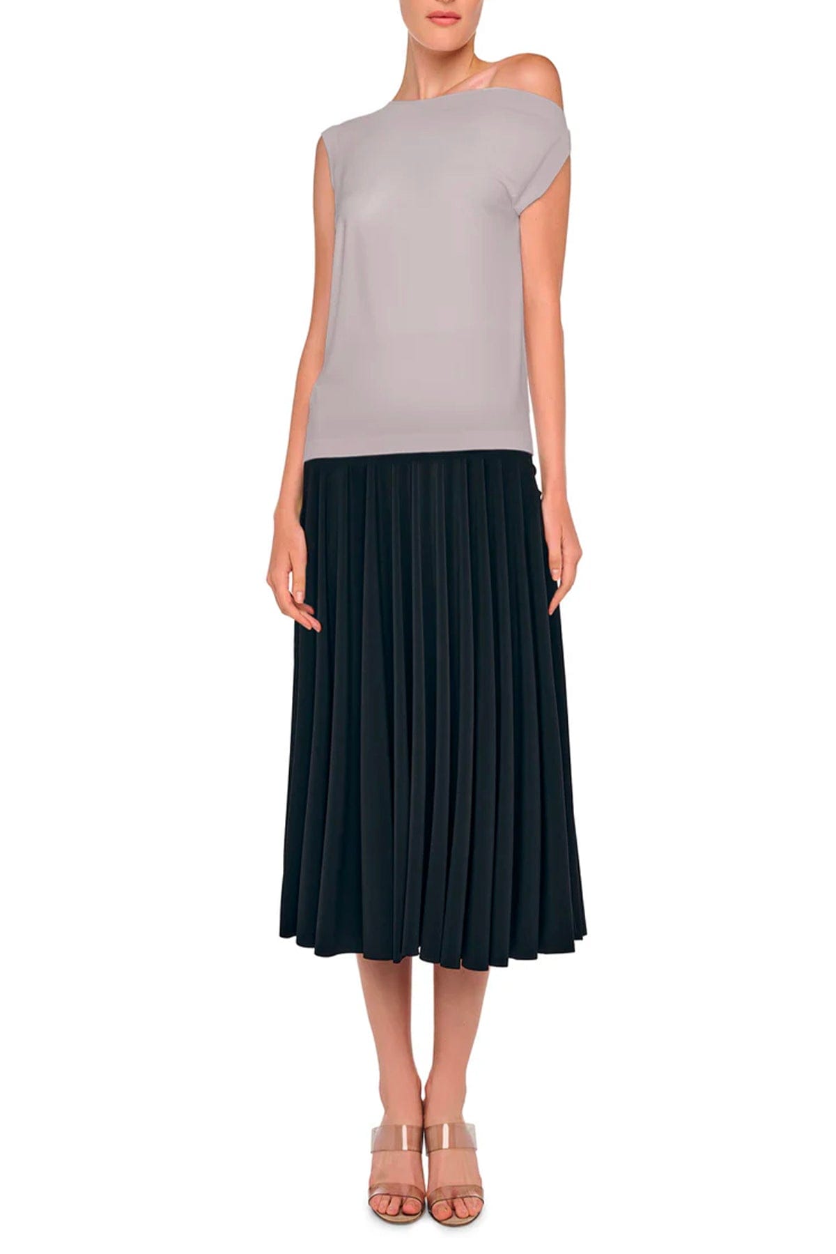 NORMA KAMALI TOP-CANOTTIERA IN TES.  Top grigio donna spalla scesa Norma Kamali KK4256PL143024