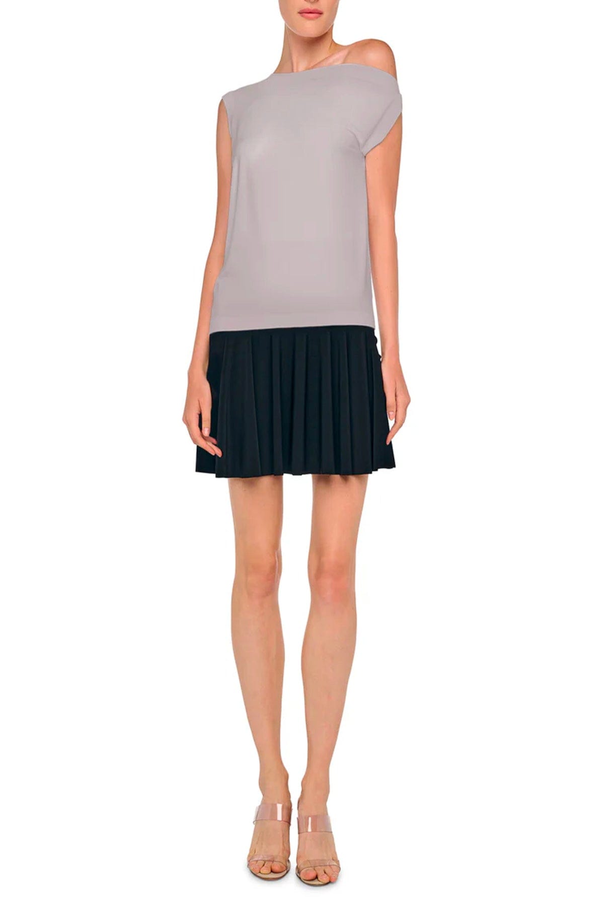 NORMA KAMALI TOP-CANOTTIERA IN TES.  Top grigio donna spalla scesa Norma Kamali KK4256PL143024