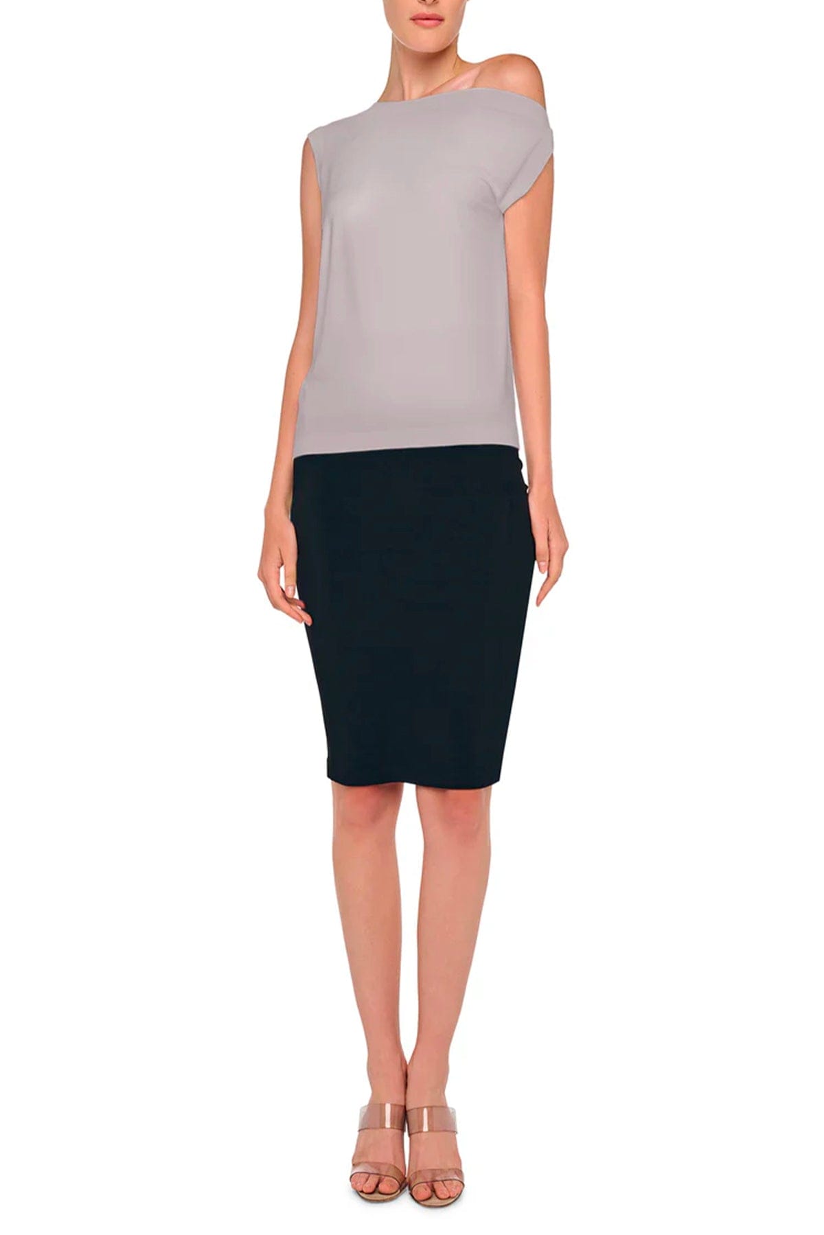 NORMA KAMALI TOP-CANOTTIERA IN TES.  Top grigio donna spalla scesa Norma Kamali KK4256PL143024