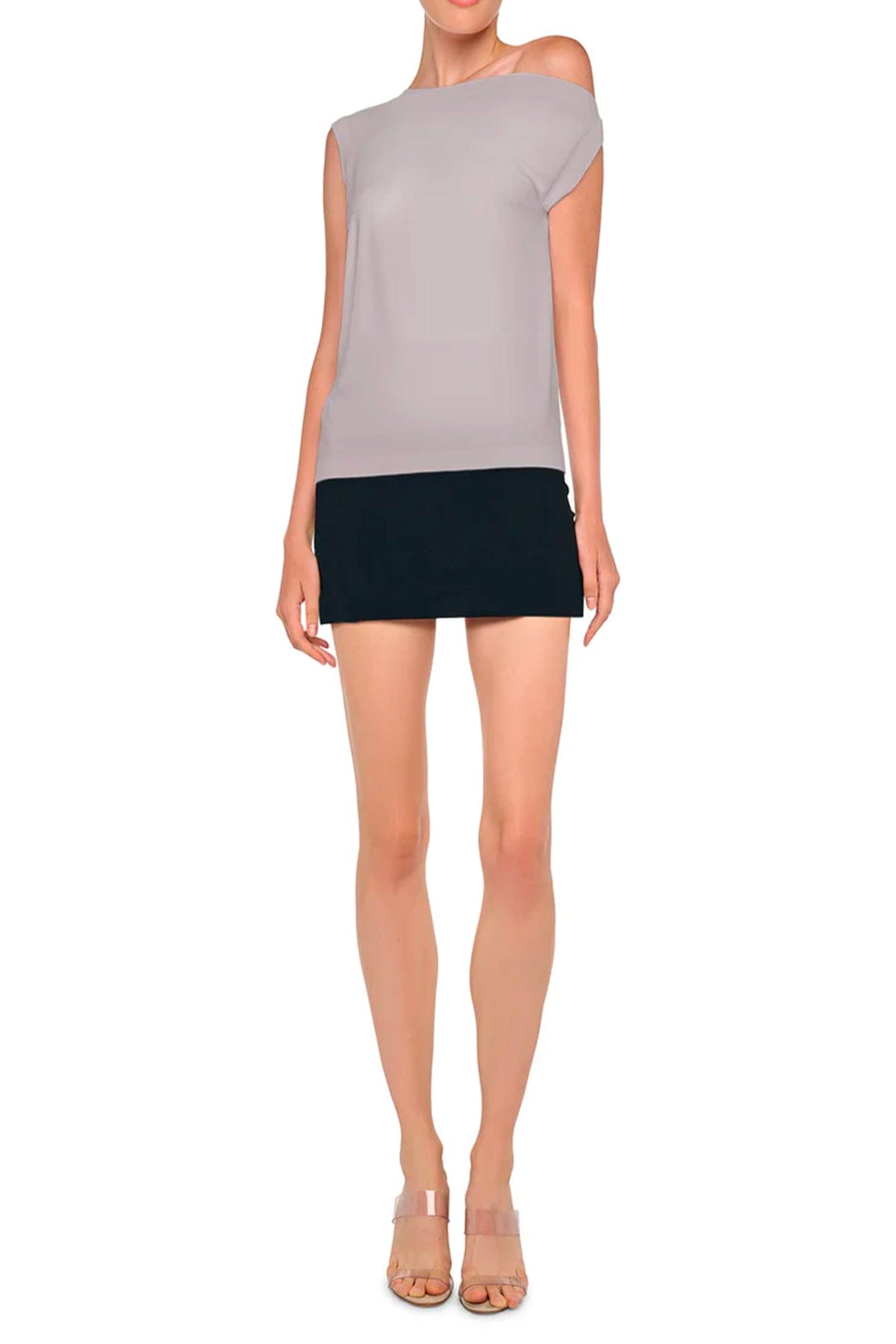 NORMA KAMALI TOP-CANOTTIERA IN TES.  Top grigio donna spalla scesa Norma Kamali KK4256PL143024