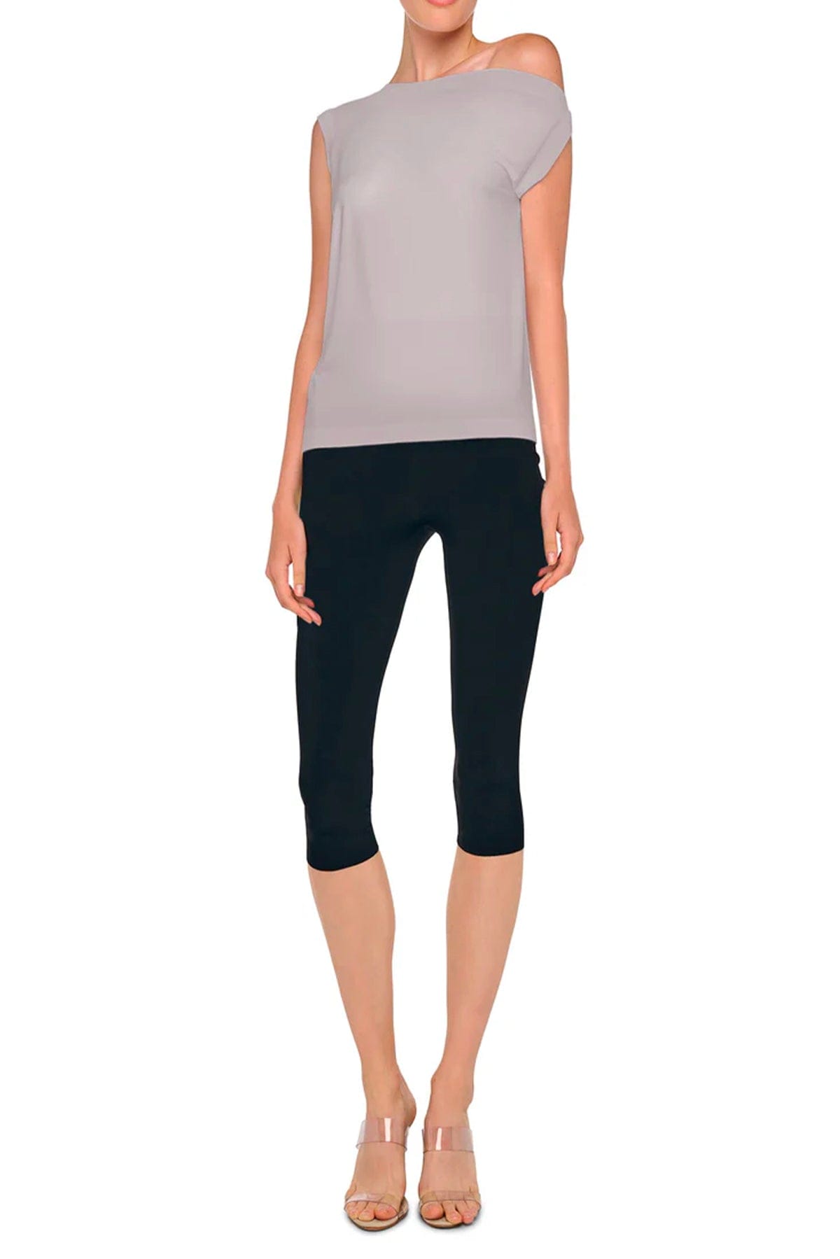 NORMA KAMALI TOP-CANOTTIERA IN TES.  Top grigio donna spalla scesa Norma Kamali KK4256PL143024