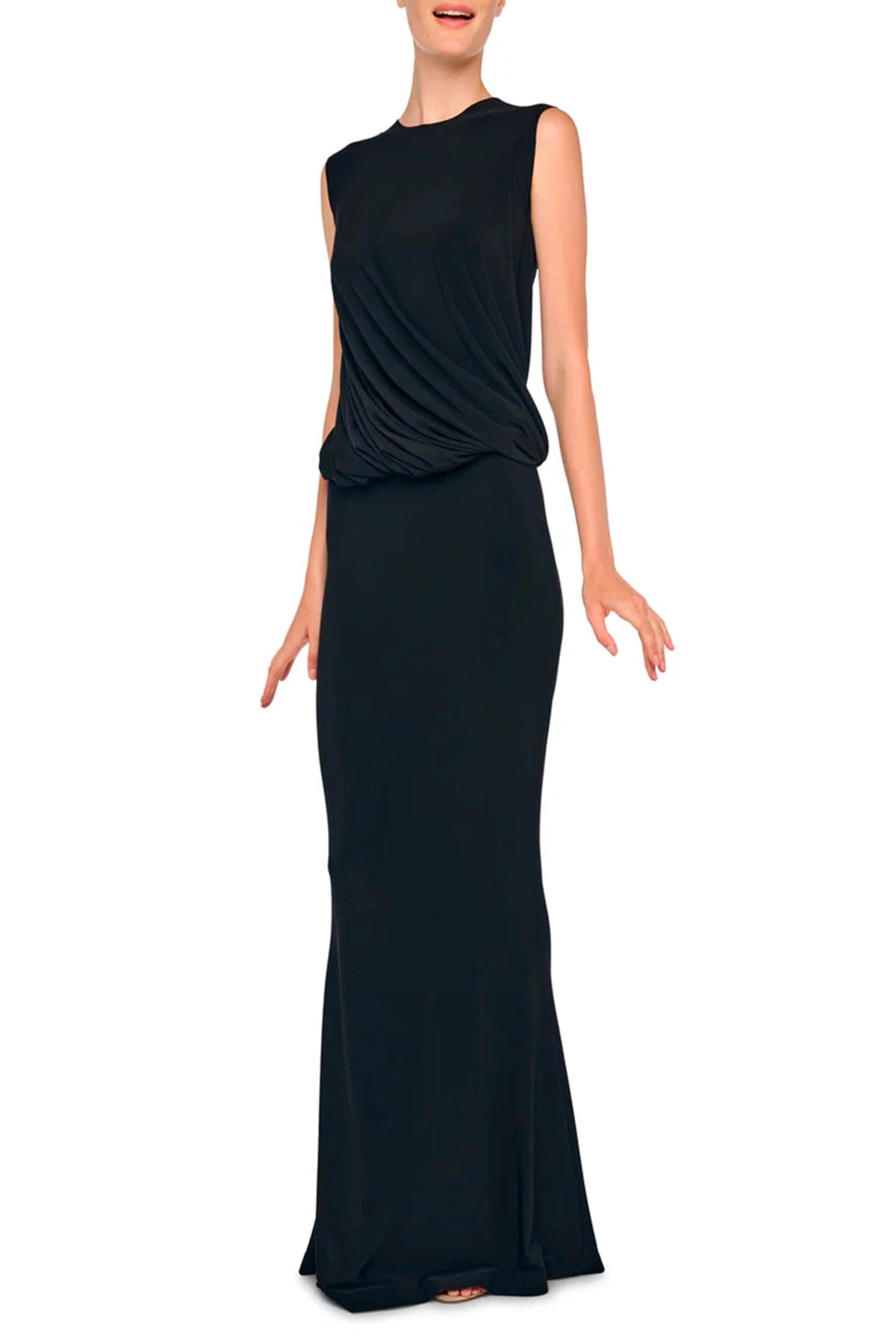 NORMA KAMALI TOP-CANOTTIERA IN TES.  Top nero con cut-out Norma Kamali KK1266PLT82001