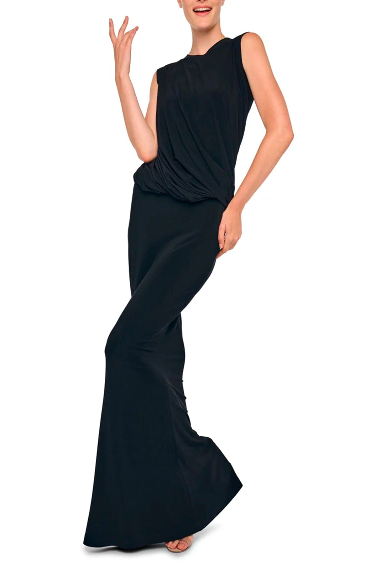 NORMA KAMALI TOP-CANOTTIERA IN TES.  Top nero con cut-out Norma Kamali KK1266PLT82001