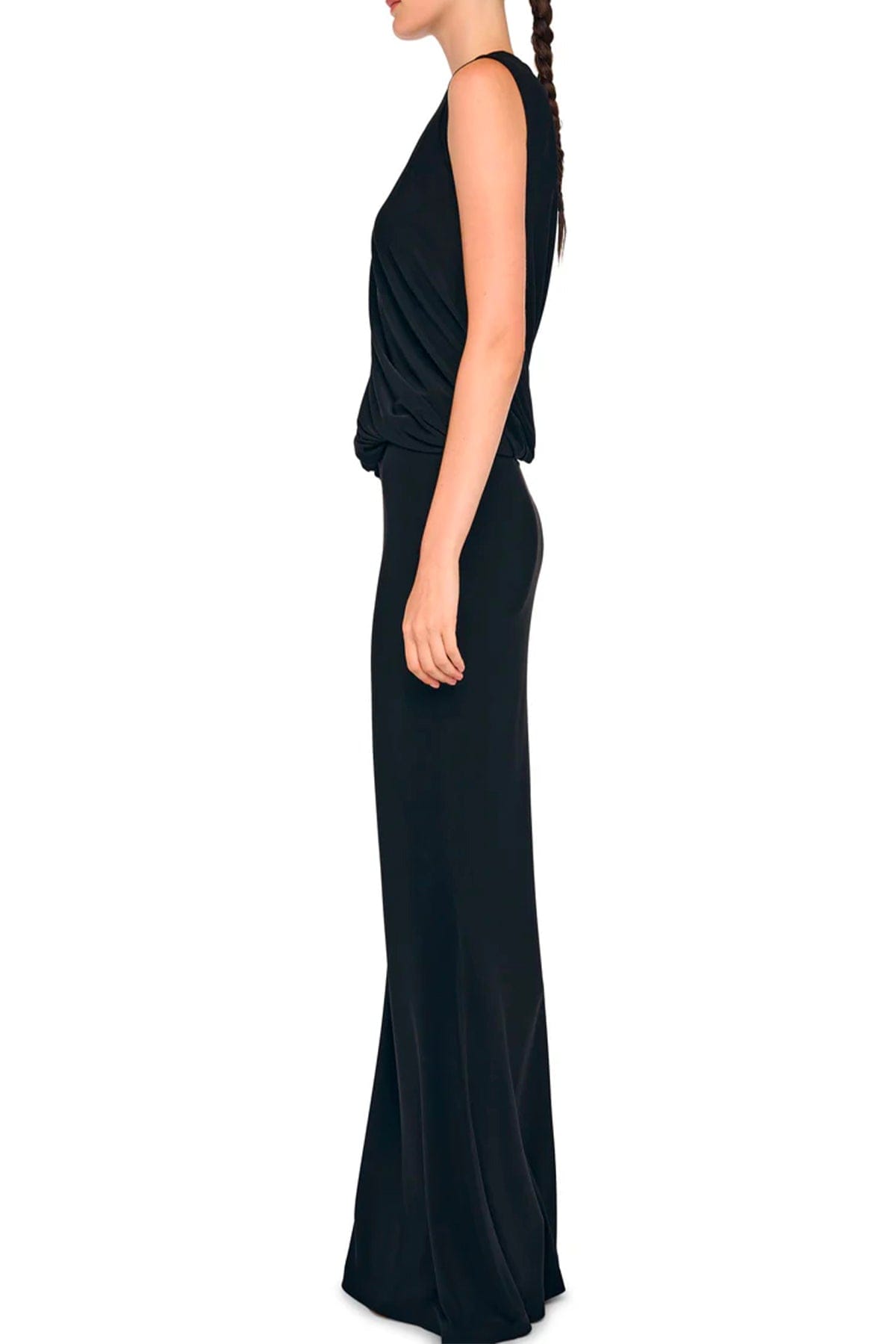 NORMA KAMALI TOP-CANOTTIERA IN TES.  Top nero con cut-out Norma Kamali KK1266PLT82001