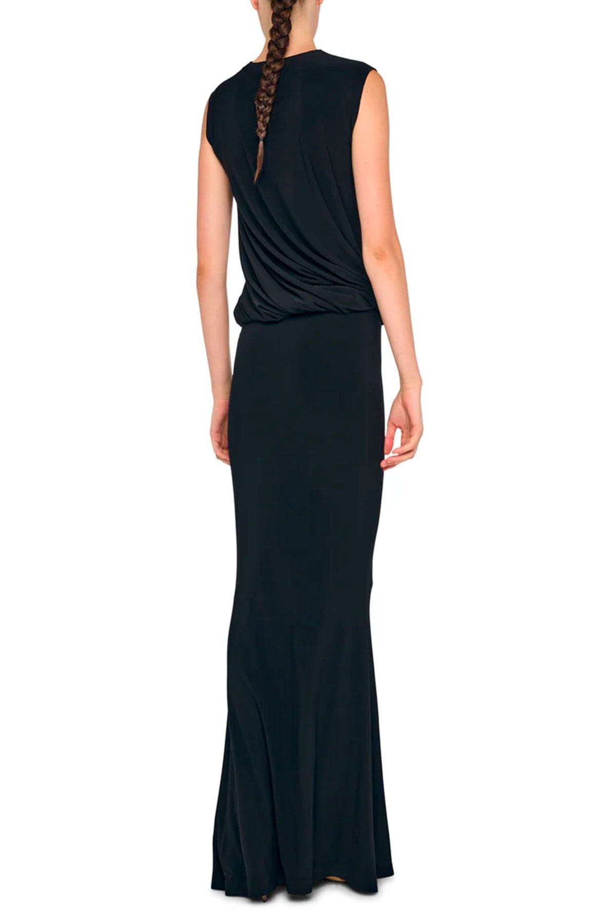 NORMA KAMALI TOP-CANOTTIERA IN TES.  Top nero con cut-out Norma Kamali KK1266PLT82001