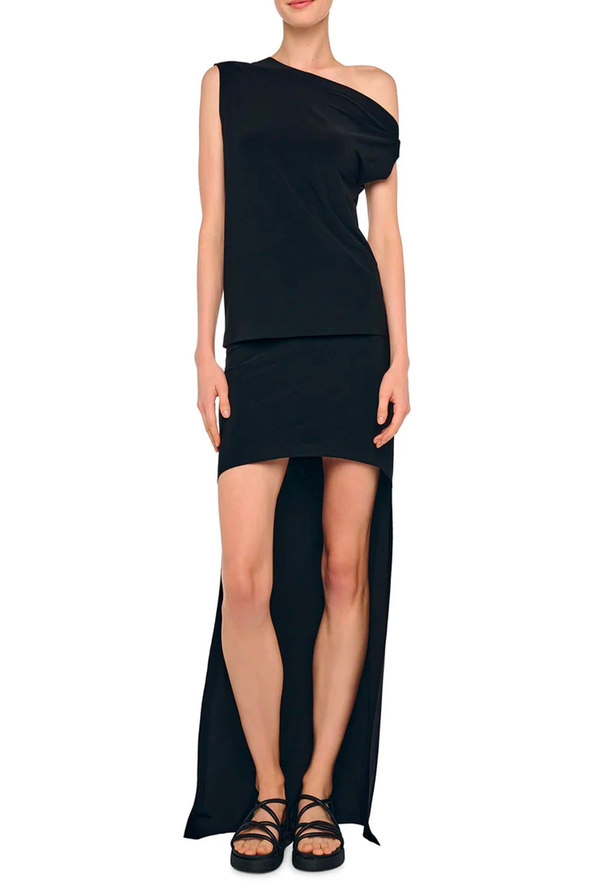 NORMA KAMALI TOP-CANOTTIERA IN TES.  Top nero donna Norma Kamali KK1206PL143001