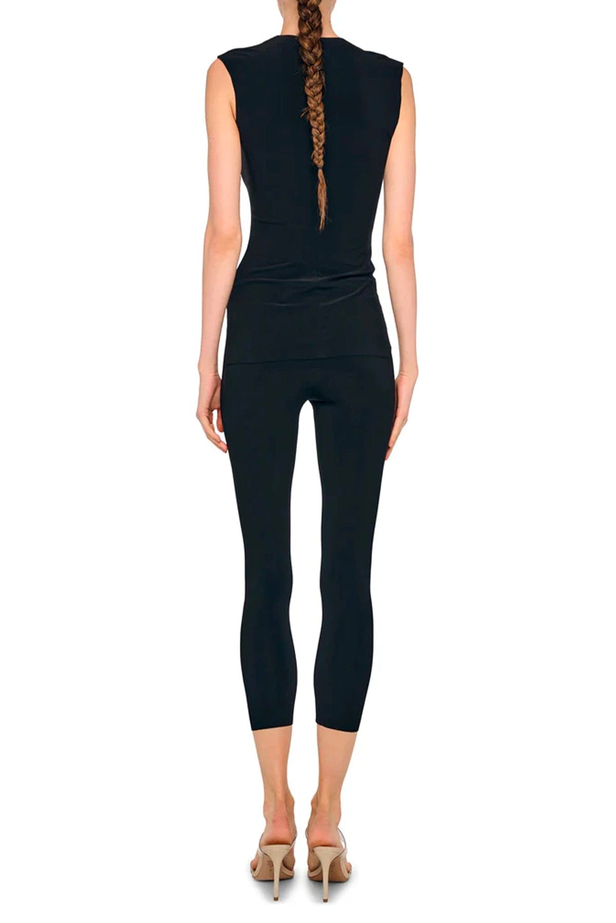 NORMA KAMALI TOP-CANOTTIERA IN TES.  Top nero donna Norma Kamali KK4256PLE91001