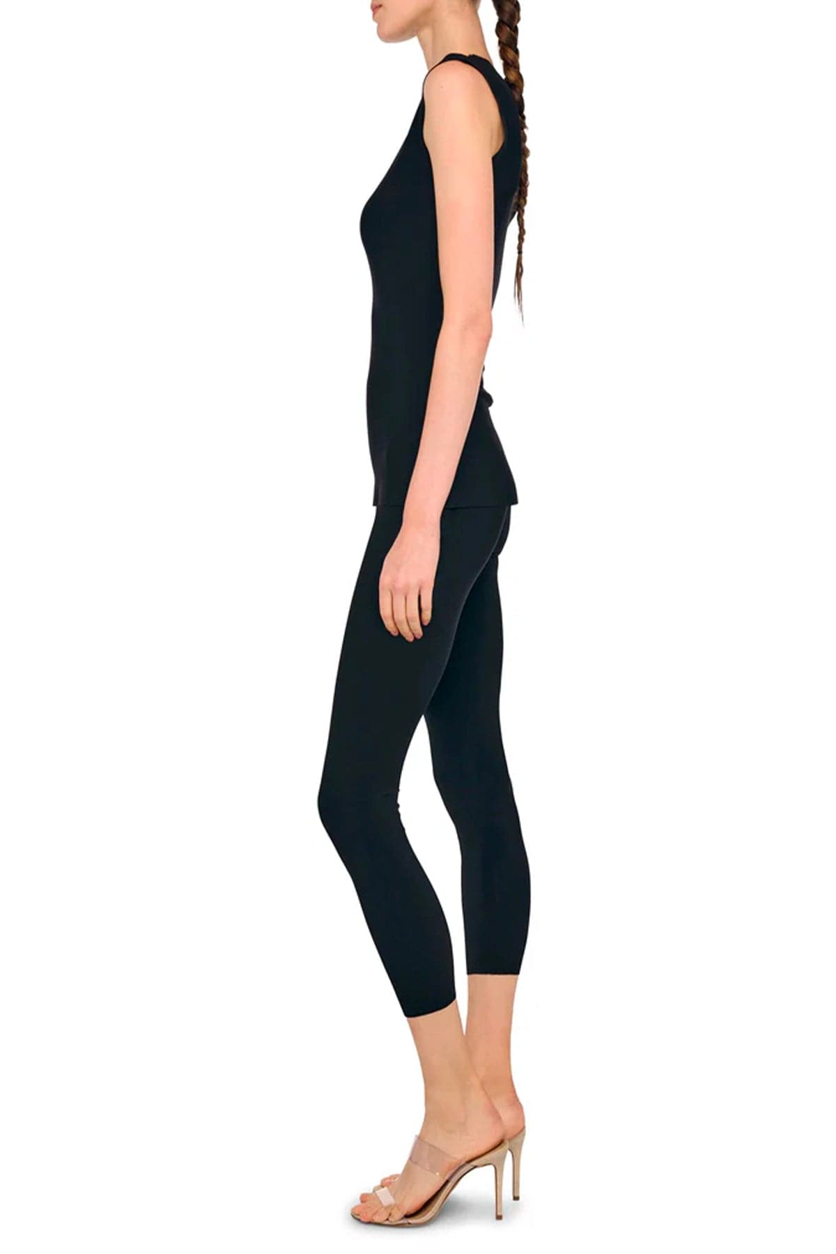 NORMA KAMALI TOP-CANOTTIERA IN TES.  Top nero donna Norma Kamali KK4256PLE91001