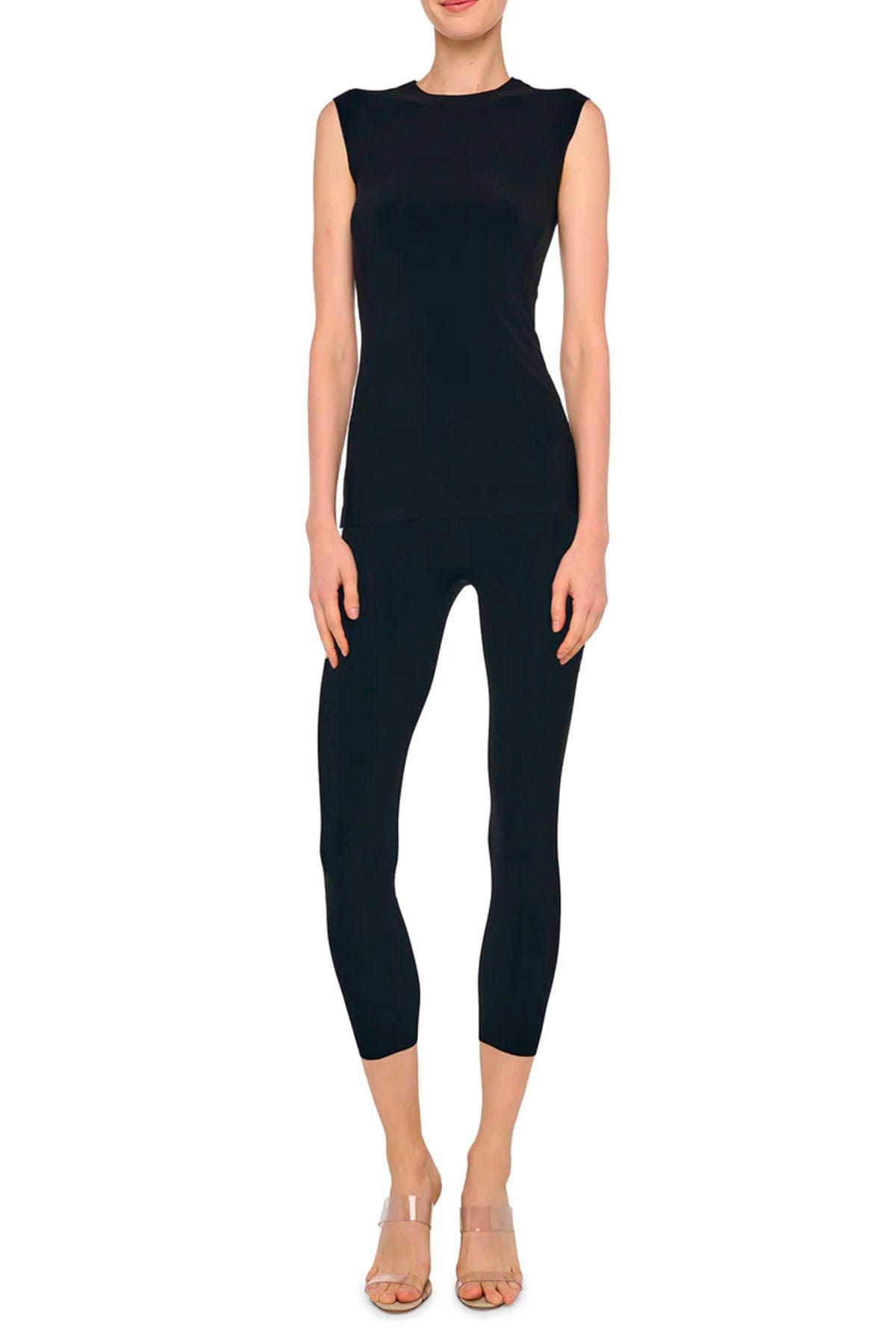 NORMA KAMALI TOP-CANOTTIERA IN TES.  Top nero donna Norma Kamali KK4256PLE91001