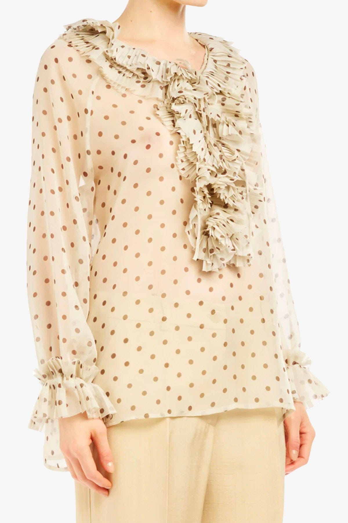 P.A.R.O.S.H. BLUSA FANTASIA PANNA / XXS Blusa con chiffon panna Parosh a pois D313356