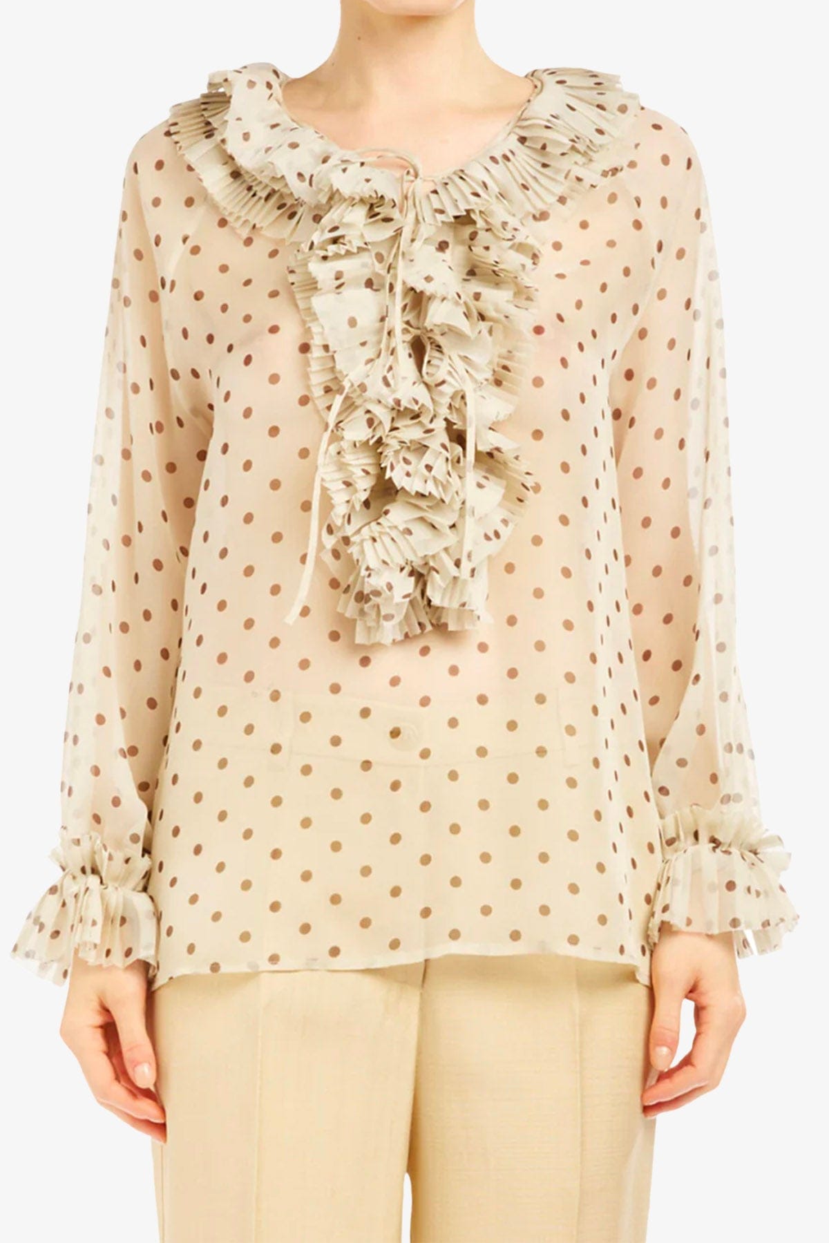 P.A.R.O.S.H. BLUSA FANTASIA PANNA / XXS Blusa con chiffon panna Parosh a pois D313356