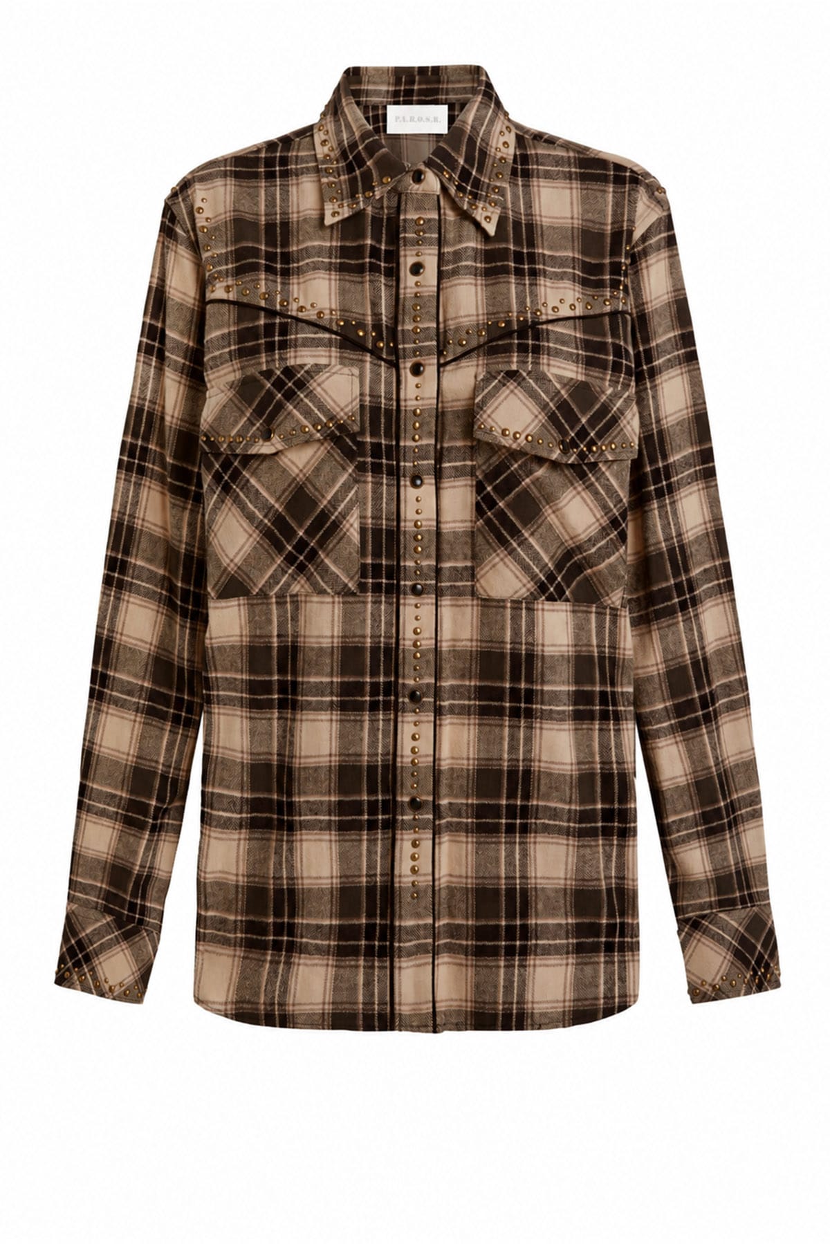 P.A.R.O.S.H. CAMICIA  FANTASIA MARRONE / XXS Camicia donna scozzese con tasche applicate Parosh