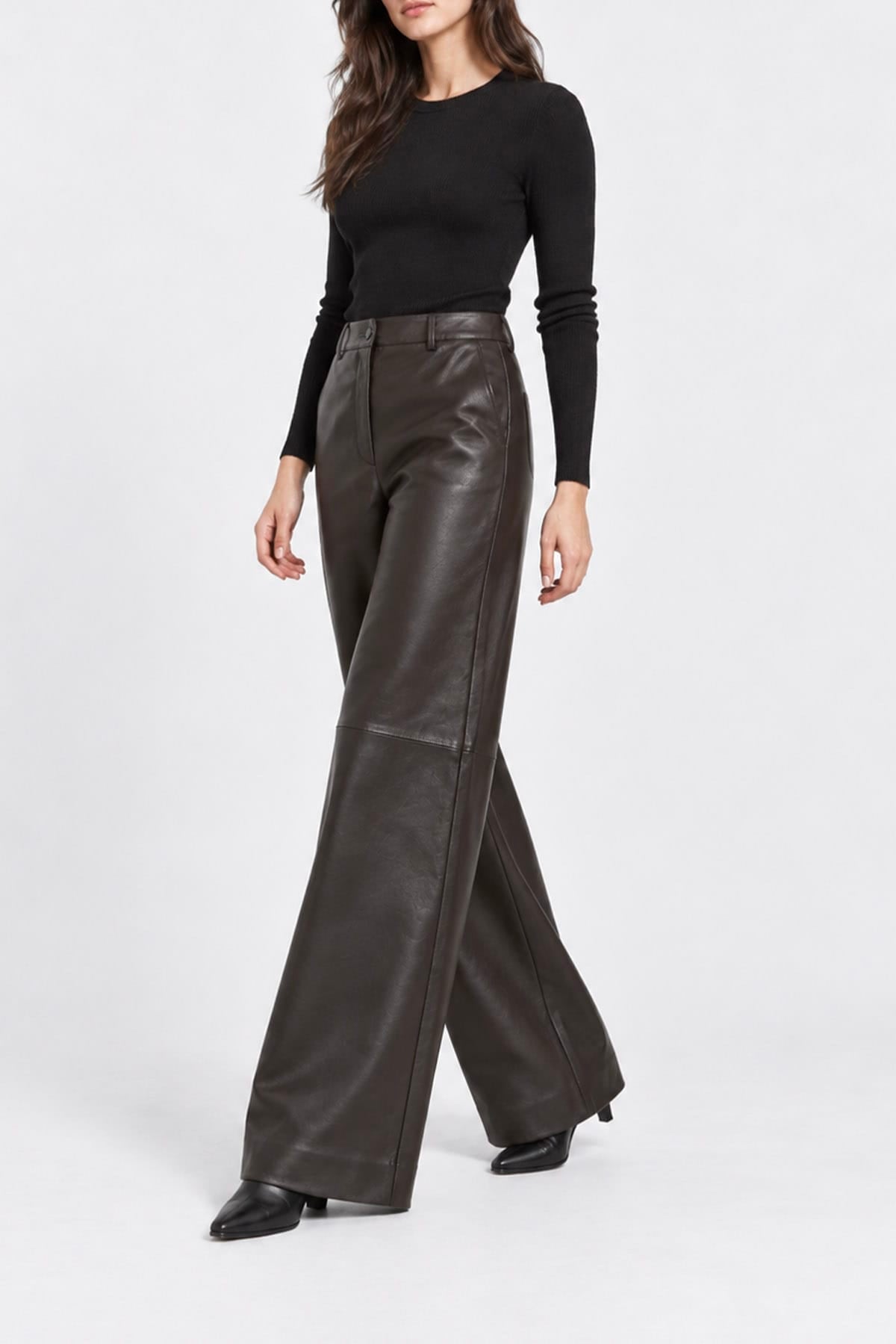 P.A.R.O.S.H. PANTALONE LUNGO  Pantaloni di pelle neri donna Parosh Maciock26w