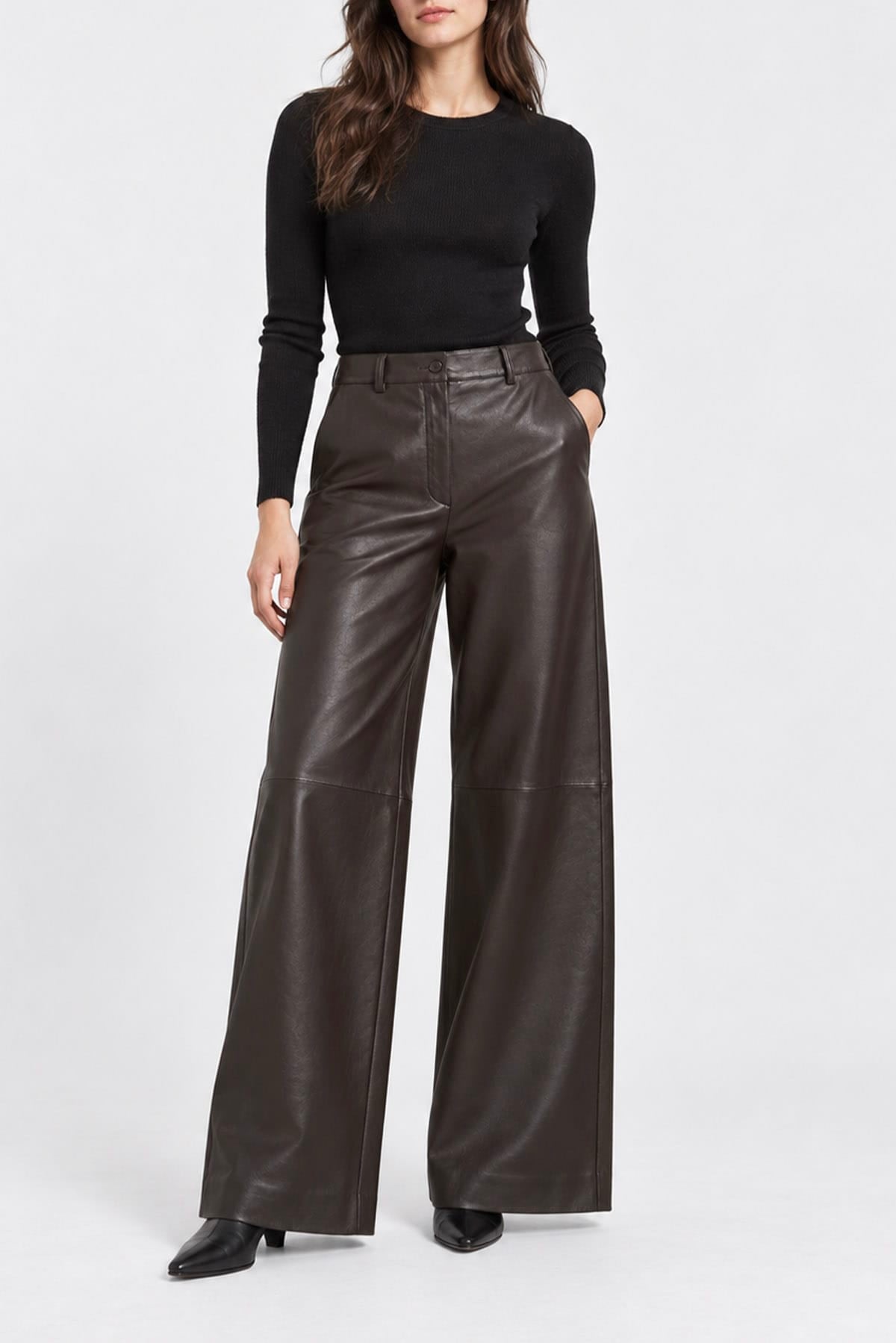 P.A.R.O.S.H. PANTALONE LUNGO  Pantaloni di pelle neri donna Parosh Maciock26w