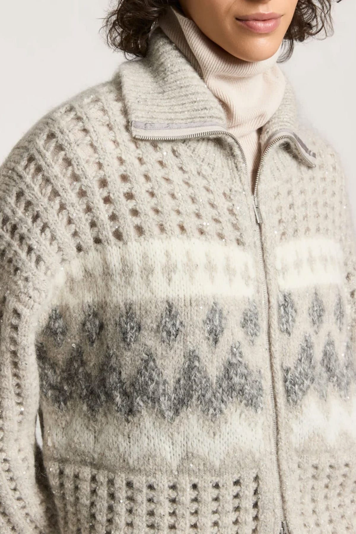 PESERICO BOMBER GRIGIO LUNARE / 36 Maglia tricot in lana e alpaca Peserico A99883F03