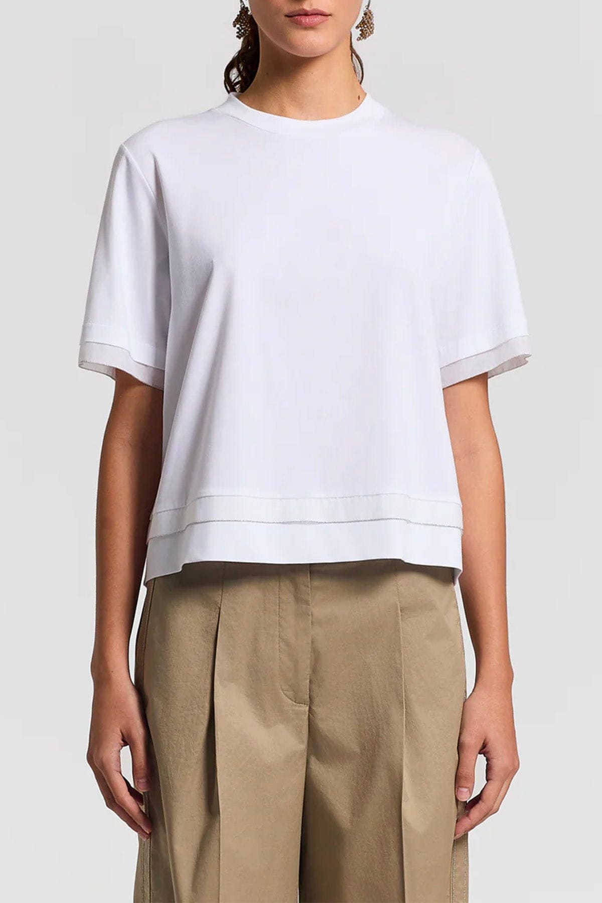 PESERICO CAMICIA  BIANCO NATURALE / 36 Camicia donna jersey di cotone e organza opaca misto seta A06739J0 Peserico