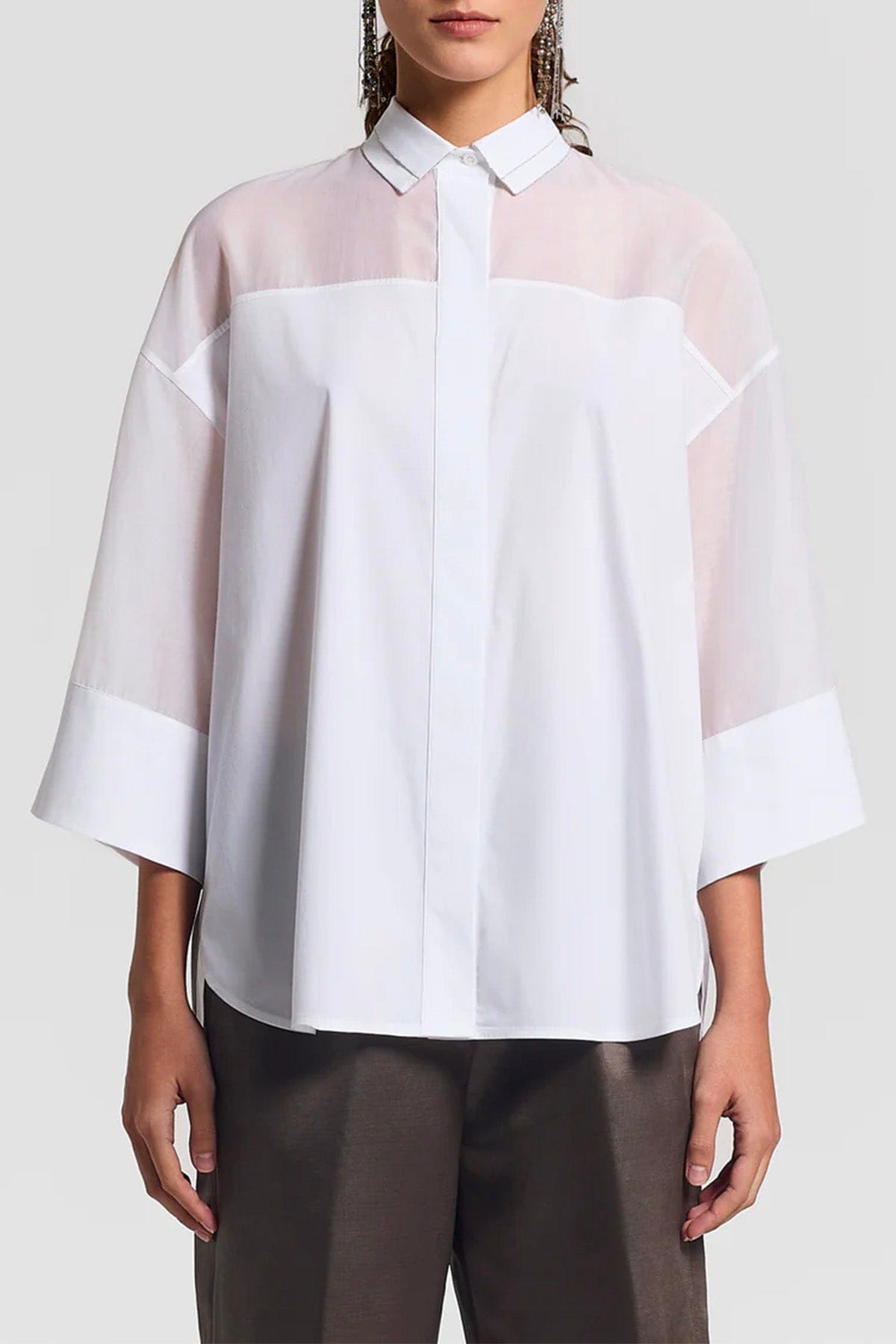 PESERICO CAMICIA  BIANCO NATURALE / 36 Camicia donna organza di seta, cotone e popeline di cotone stretch A06349 Peserico